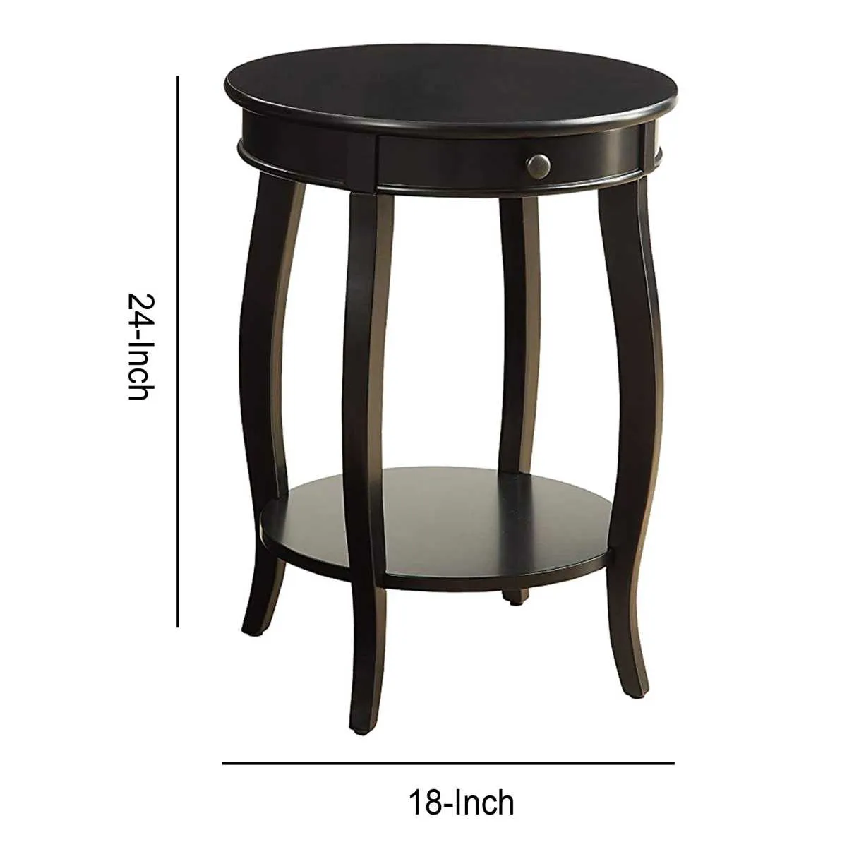 1 Drawer Round Shape Wooden End Table With Cabriole Legs, Espresso Brown  By Benzara