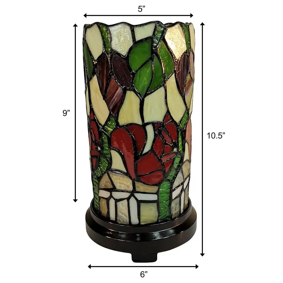 11" Tiffany Style Red Floral Accent Table Lamp