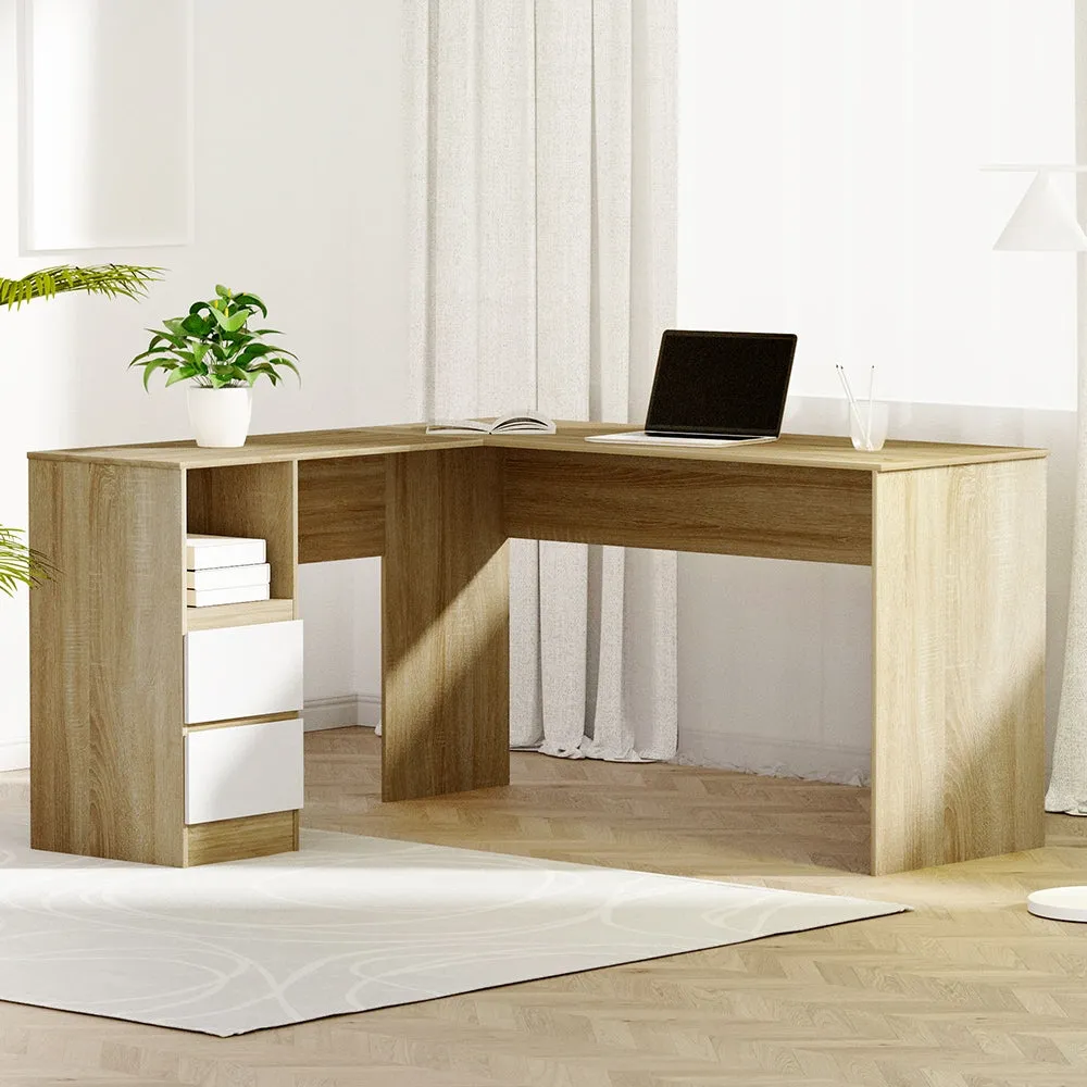 136cm Computer Desk Drawer Cabinet L-Shaped - Oak