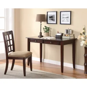 2 Piece Solid Wooden Desk Set, Brown  By Benzara