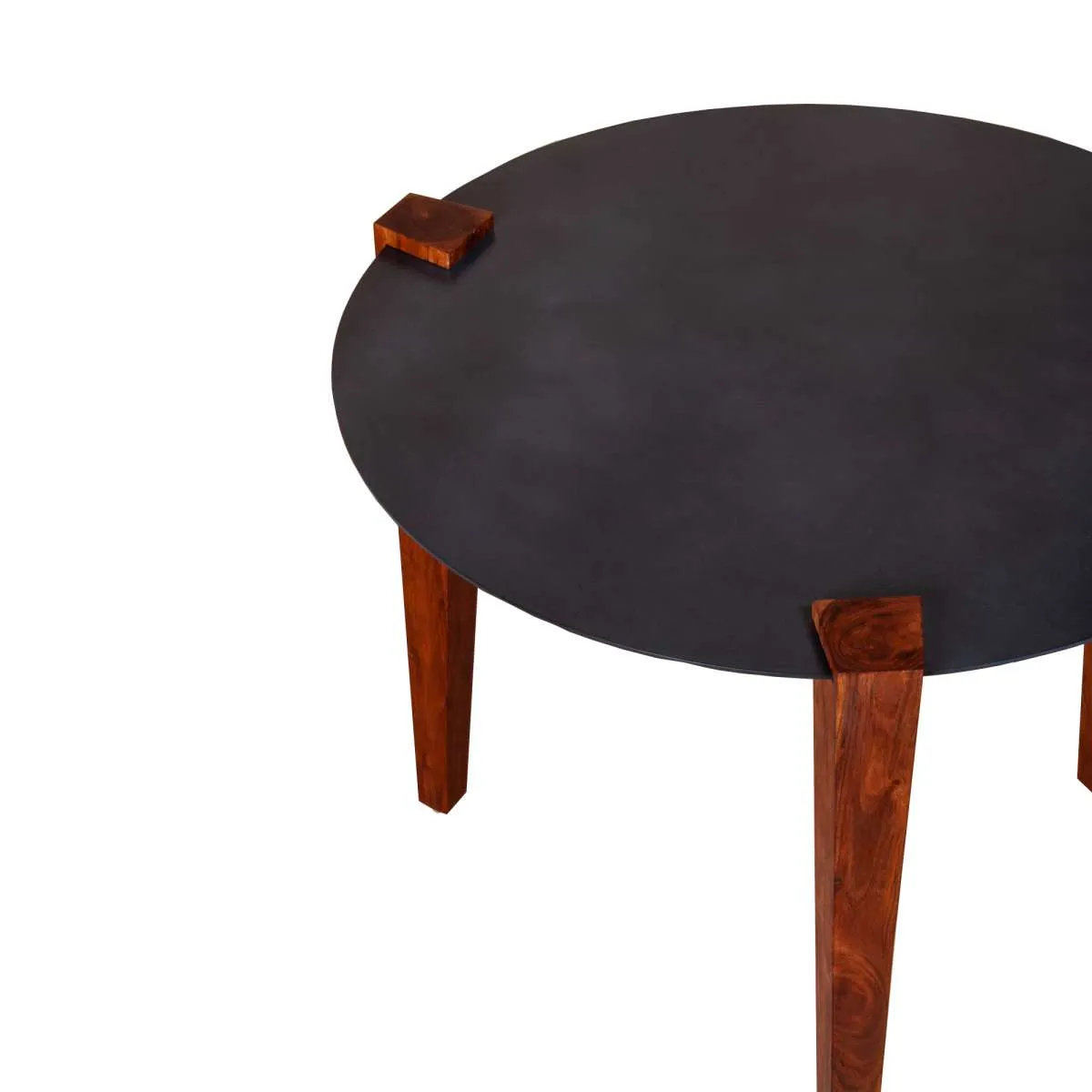 20 Inches Round Metal Top Side End Table With Tapered Legs, Brown And Black By Benzara