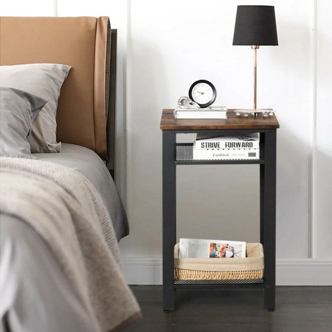 3-Tier Industrial End Table with Metal Mesh Storage Shelves