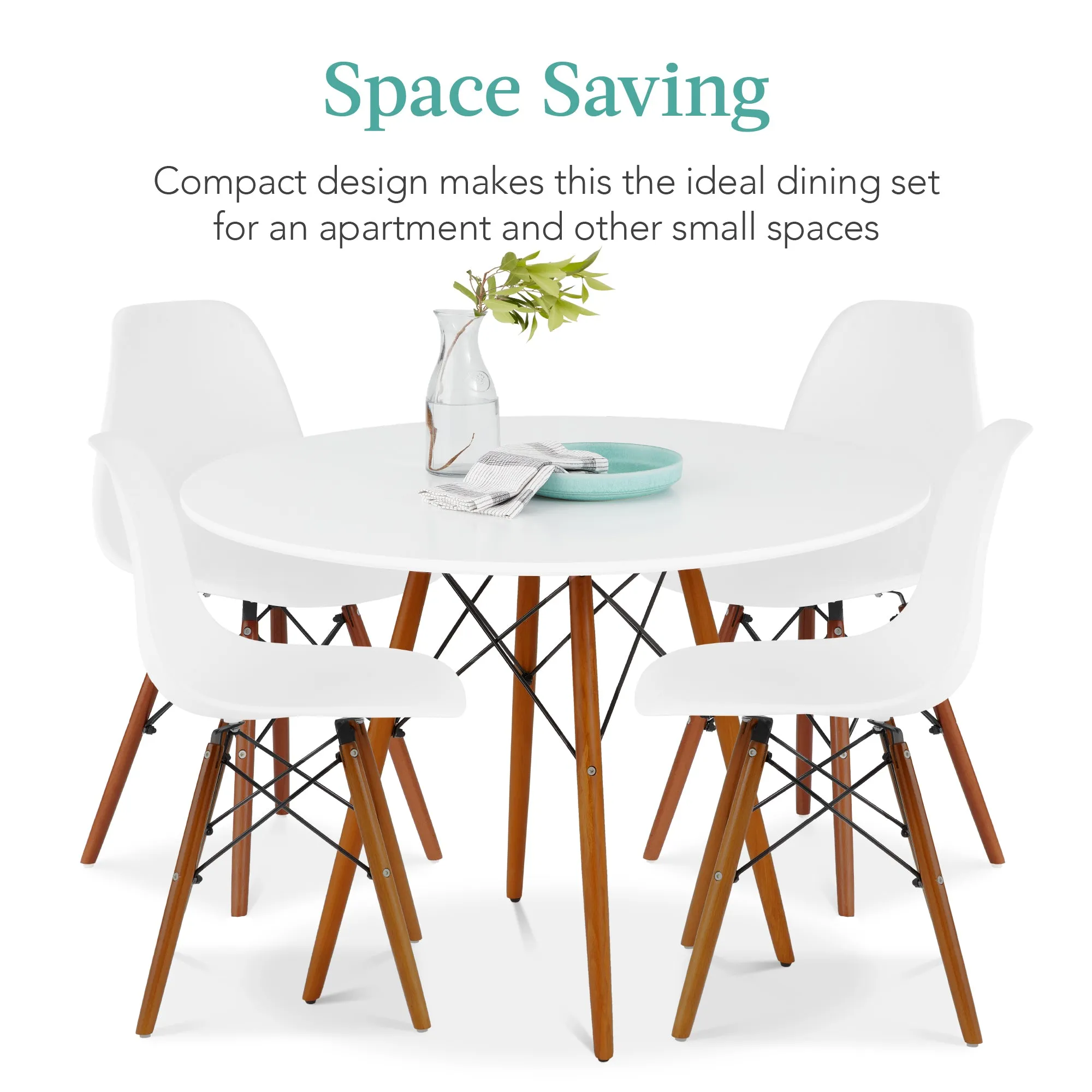 5-Piece Mid-Century Modern Dining Set w/ 4 Chairs, Wooden Legs, Metal Frame