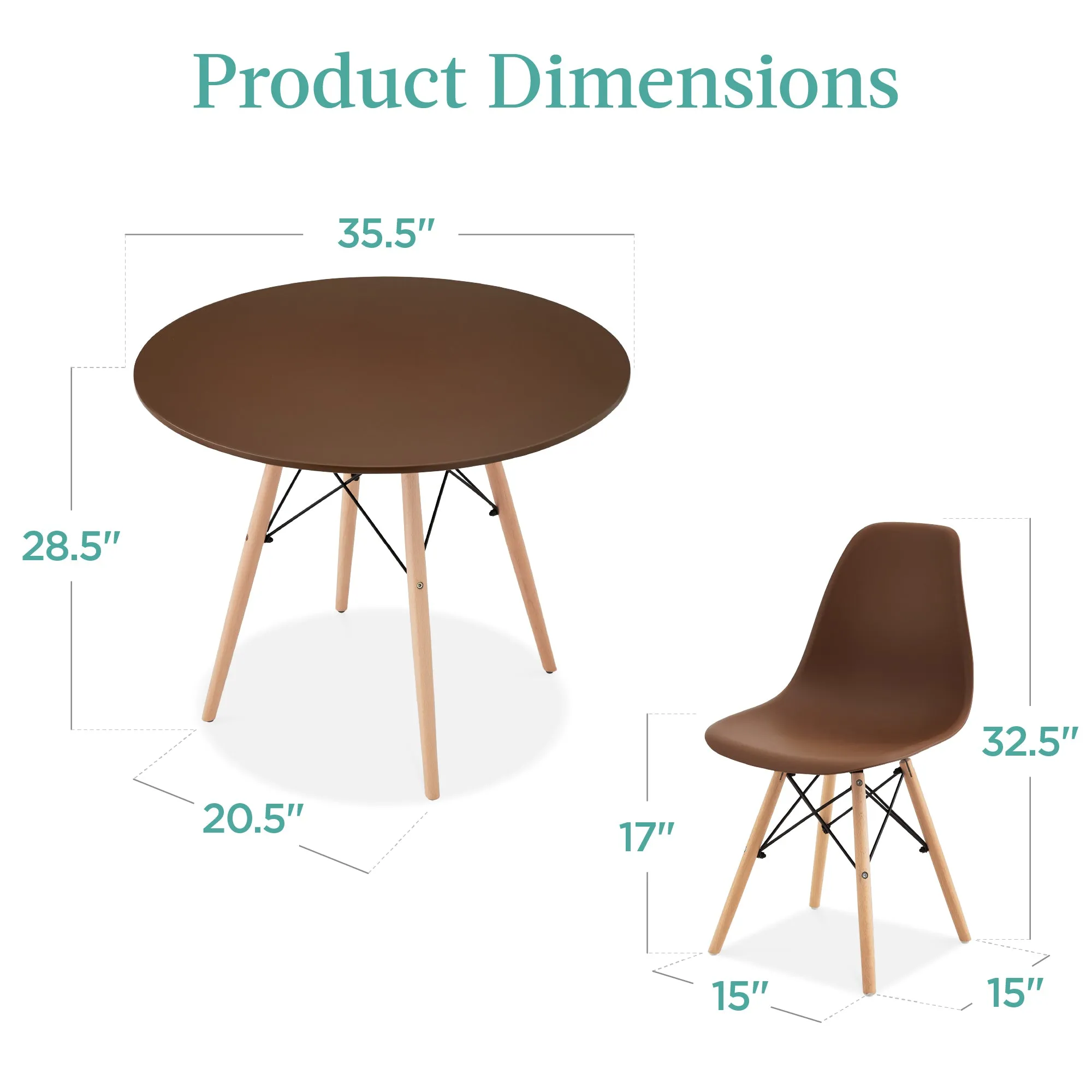 5-Piece Mid-Century Modern Dining Set w/ 4 Chairs, Wooden Legs, Metal Frame