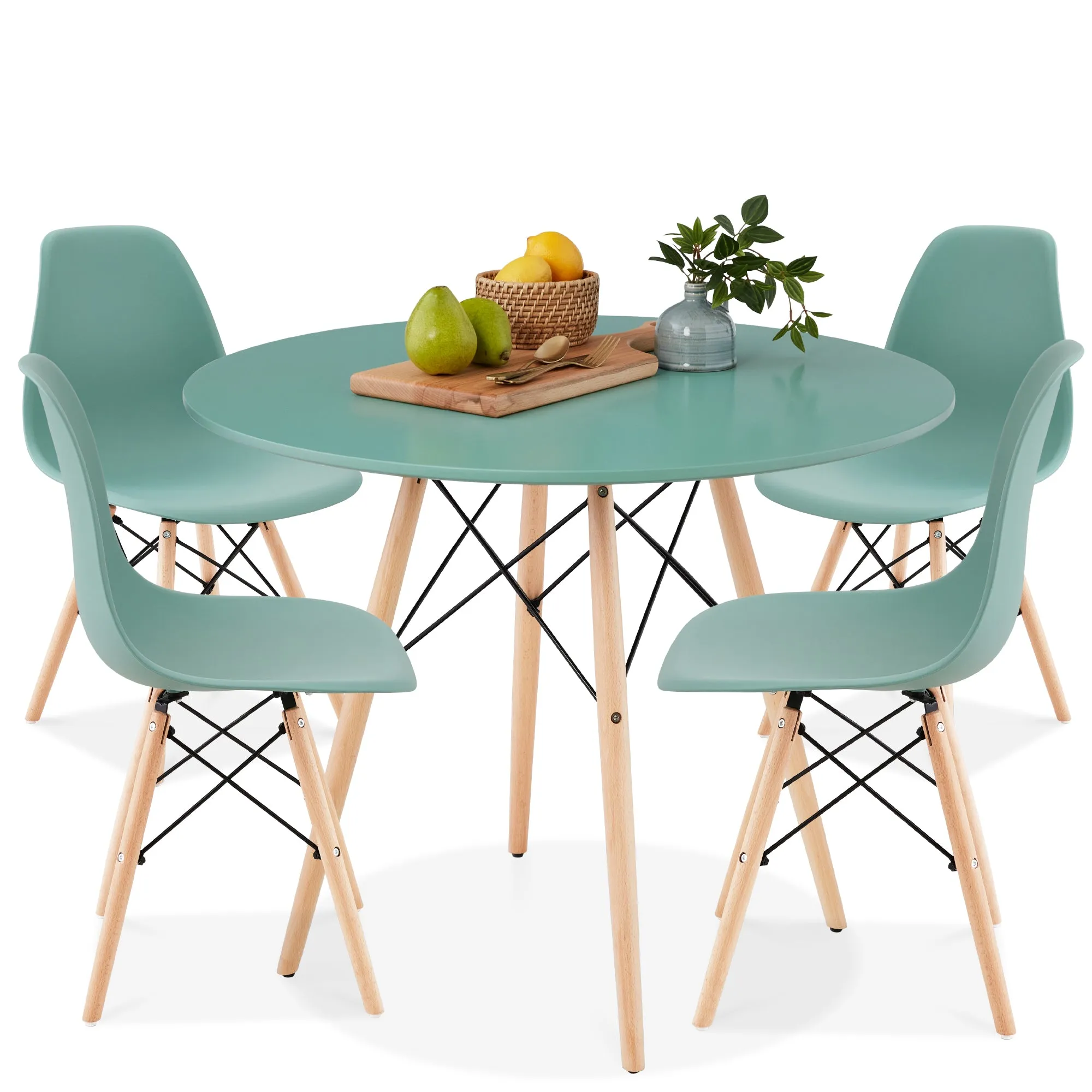 5-Piece Mid-Century Modern Dining Set w/ 4 Chairs, Wooden Legs, Metal Frame