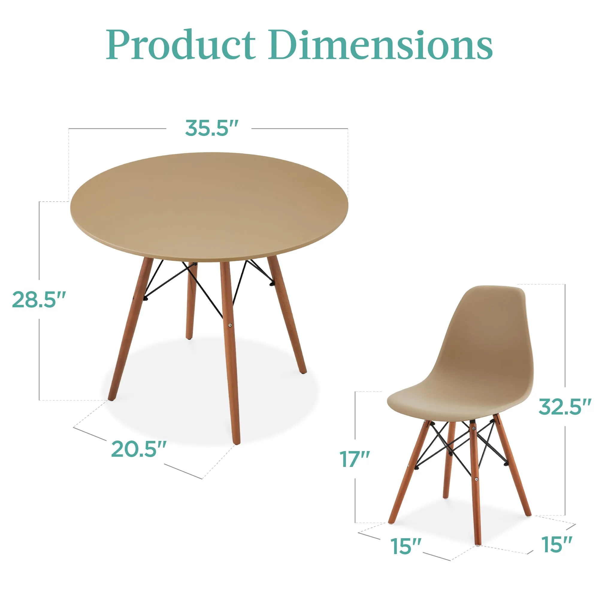 5-Piece Mid-Century Modern Dining Set w/ 4 Chairs, Wooden Legs, Metal Frame