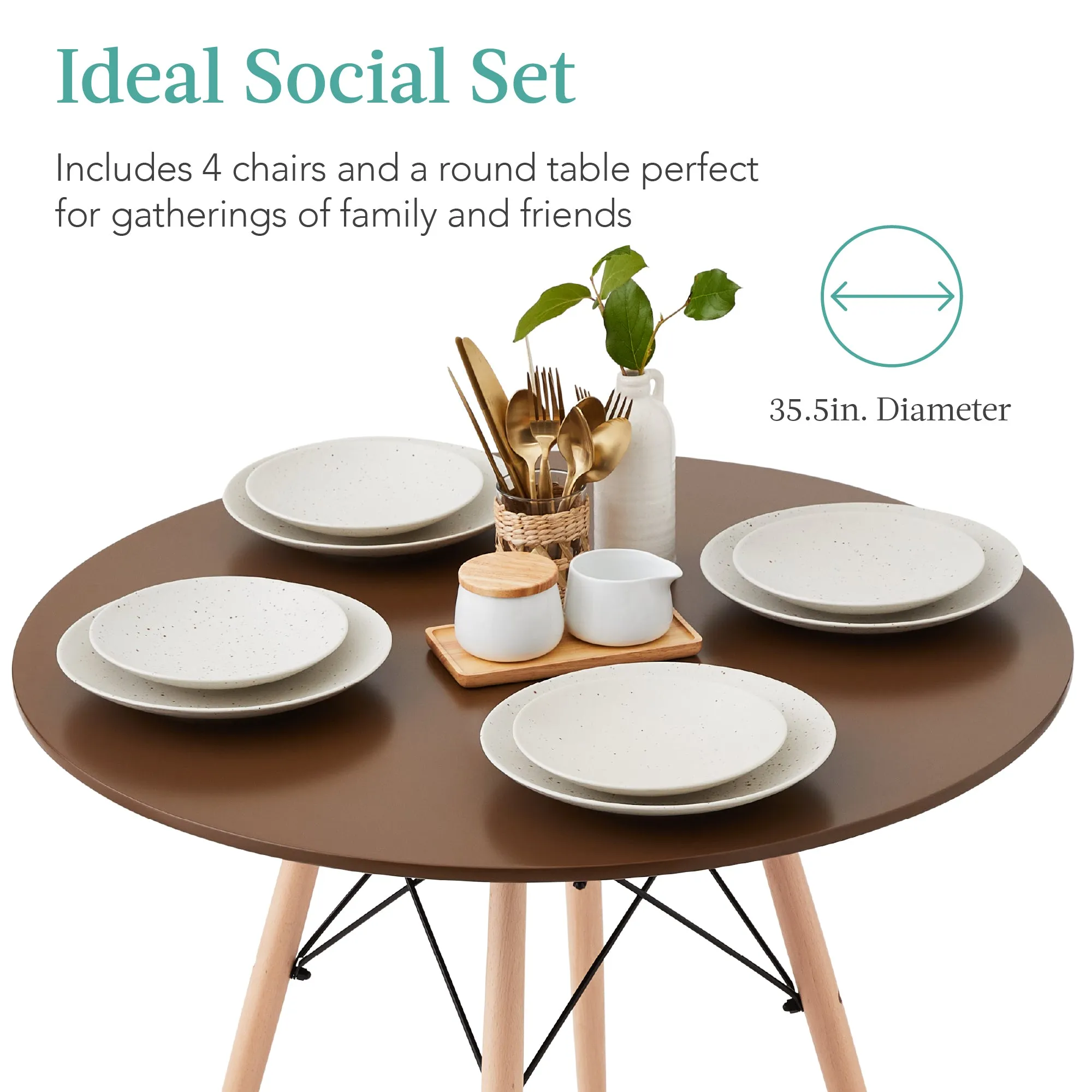 5-Piece Mid-Century Modern Dining Set w/ 4 Chairs, Wooden Legs, Metal Frame