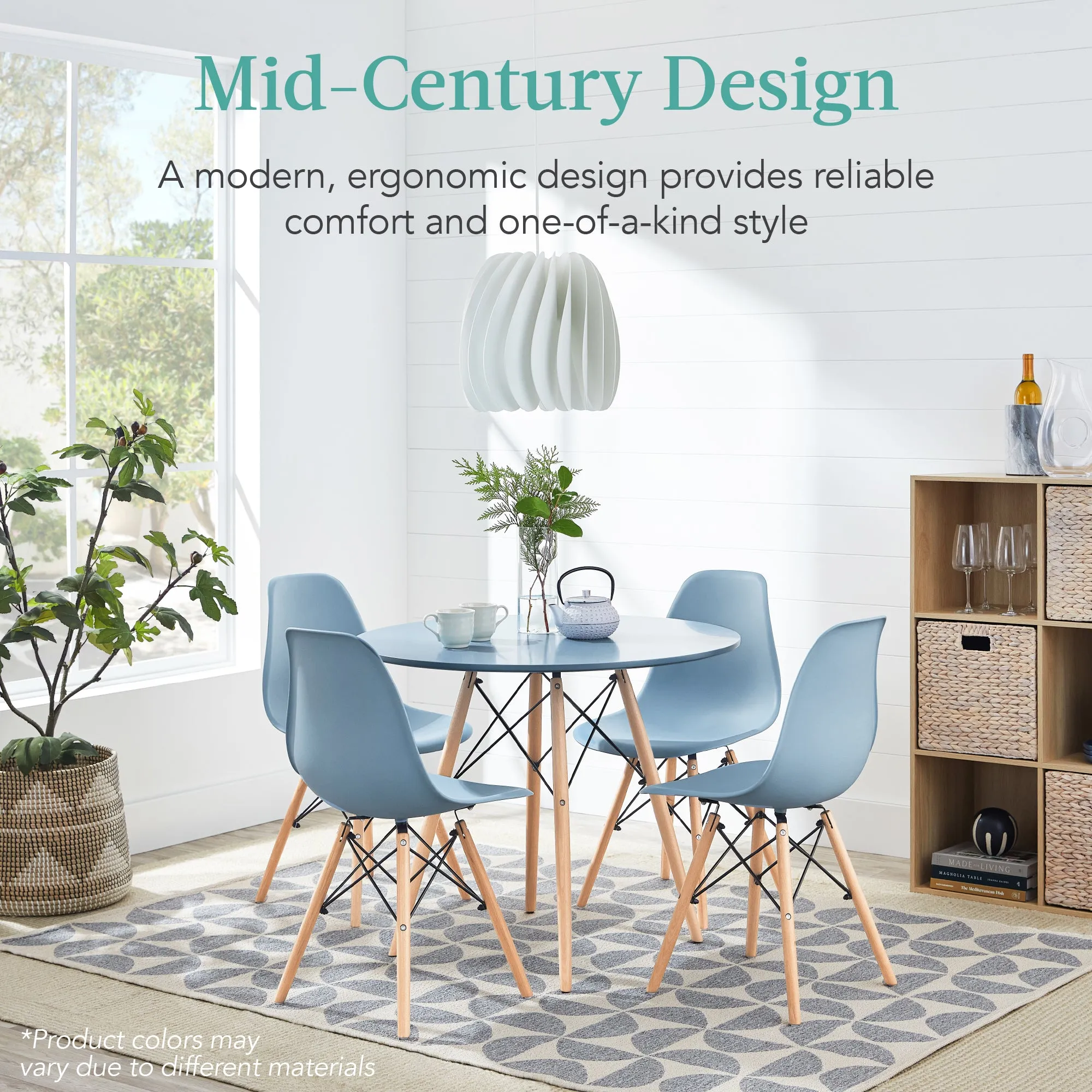 5-Piece Mid-Century Modern Dining Set w/ 4 Chairs, Wooden Legs, Metal Frame