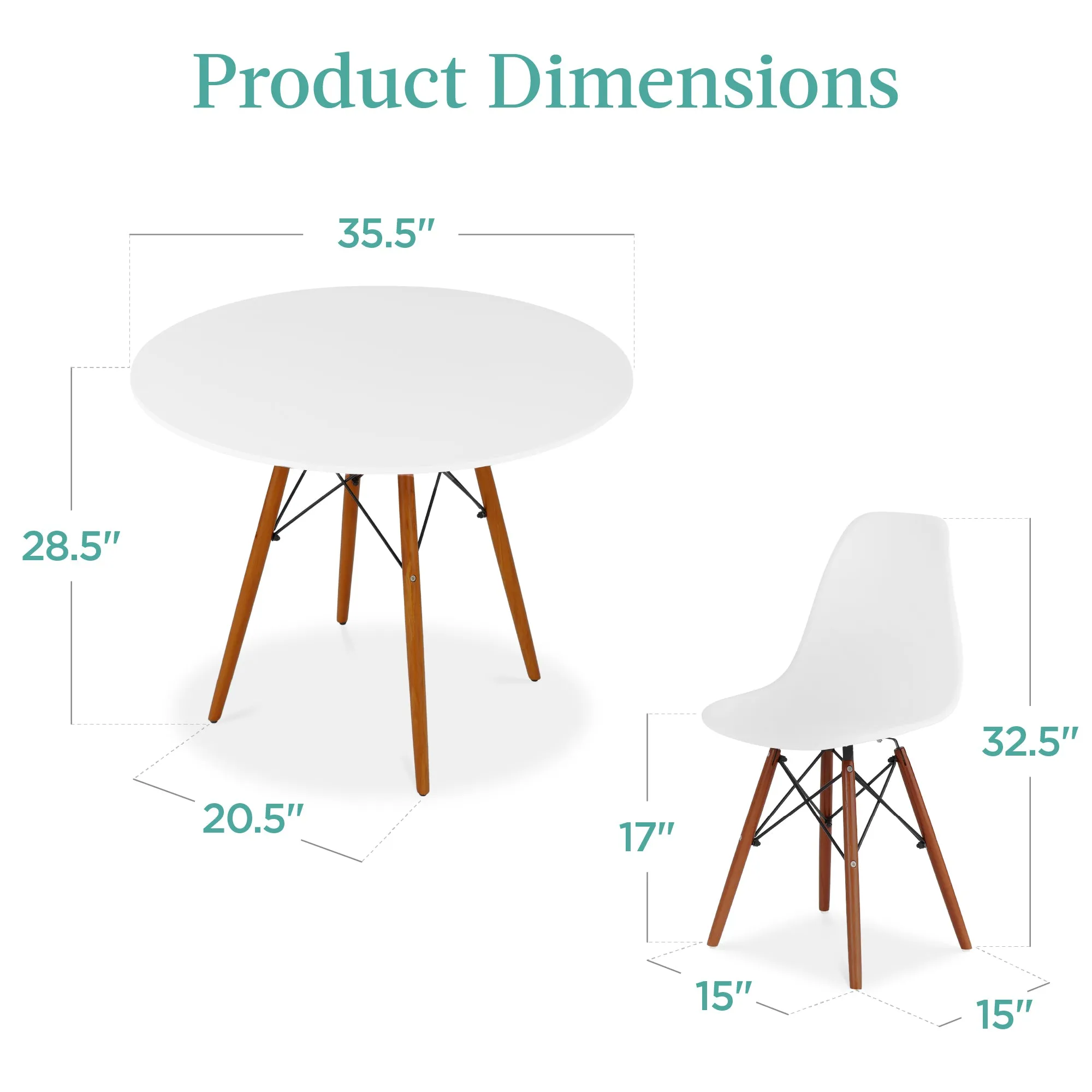 5-Piece Mid-Century Modern Dining Set w/ 4 Chairs, Wooden Legs, Metal Frame