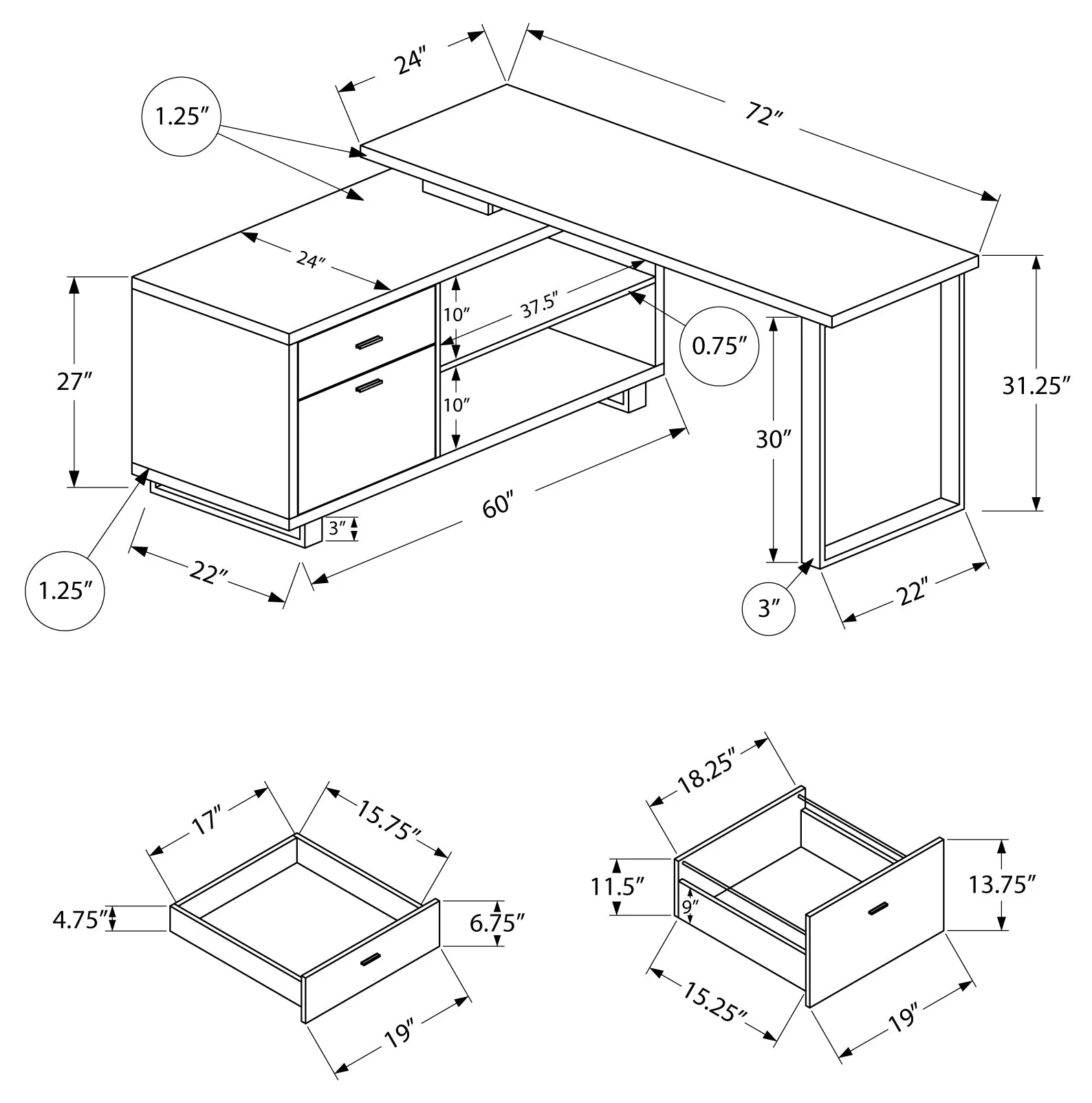 72" Computer Desk - m7714