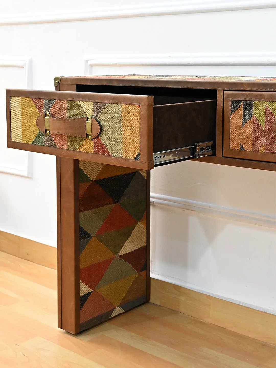 AAHANA- LEATHER & KILIM CONSOLE