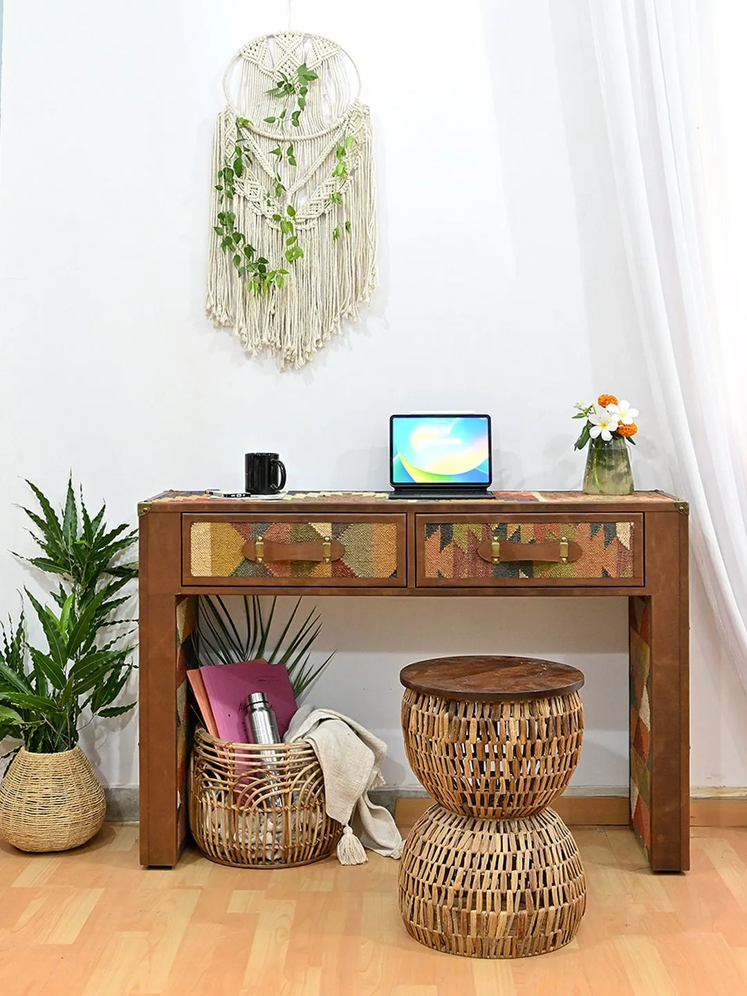 AAHANA- LEATHER & KILIM CONSOLE