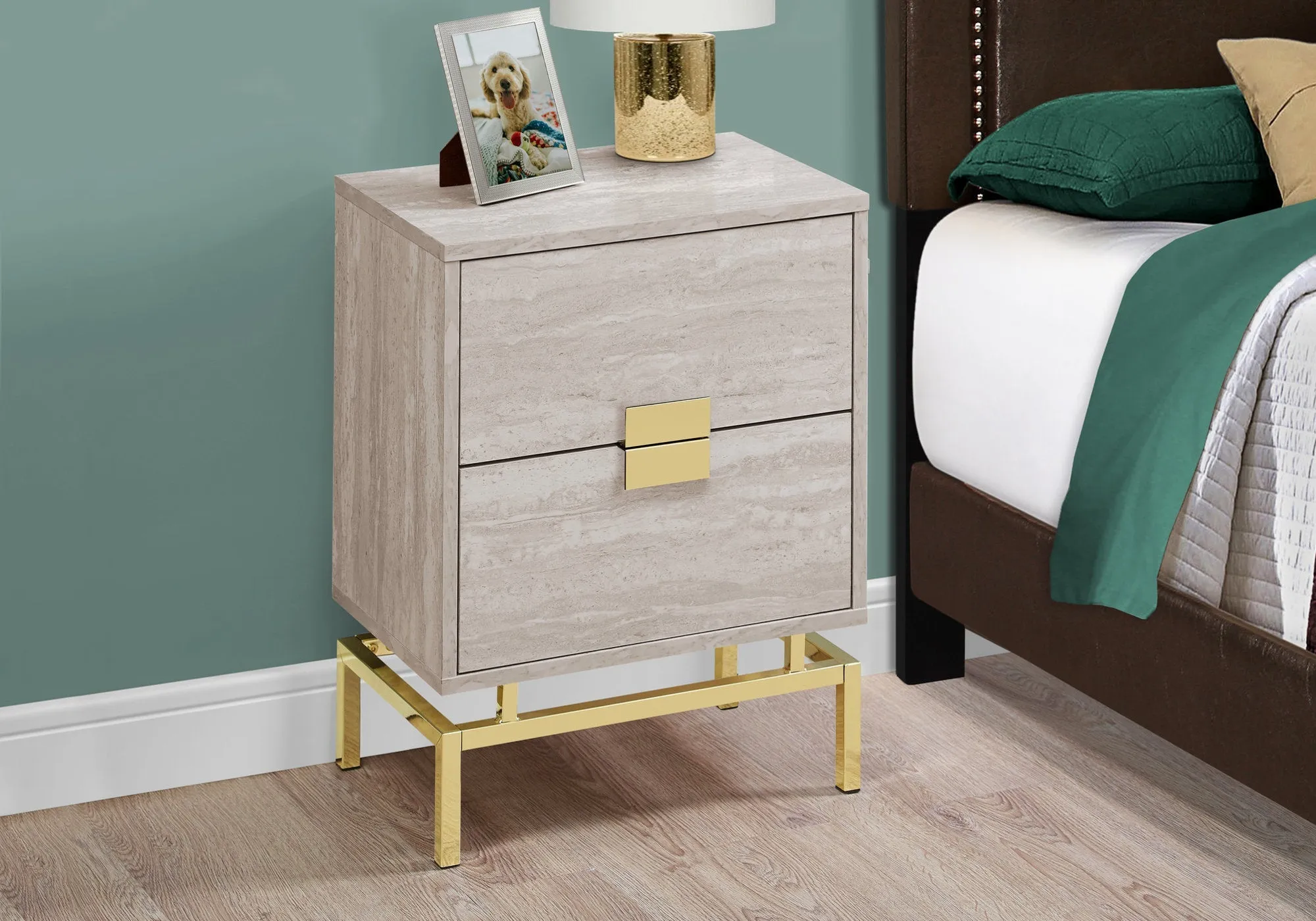 Accent Table - 24"H / Beige Marble / Gold Metal