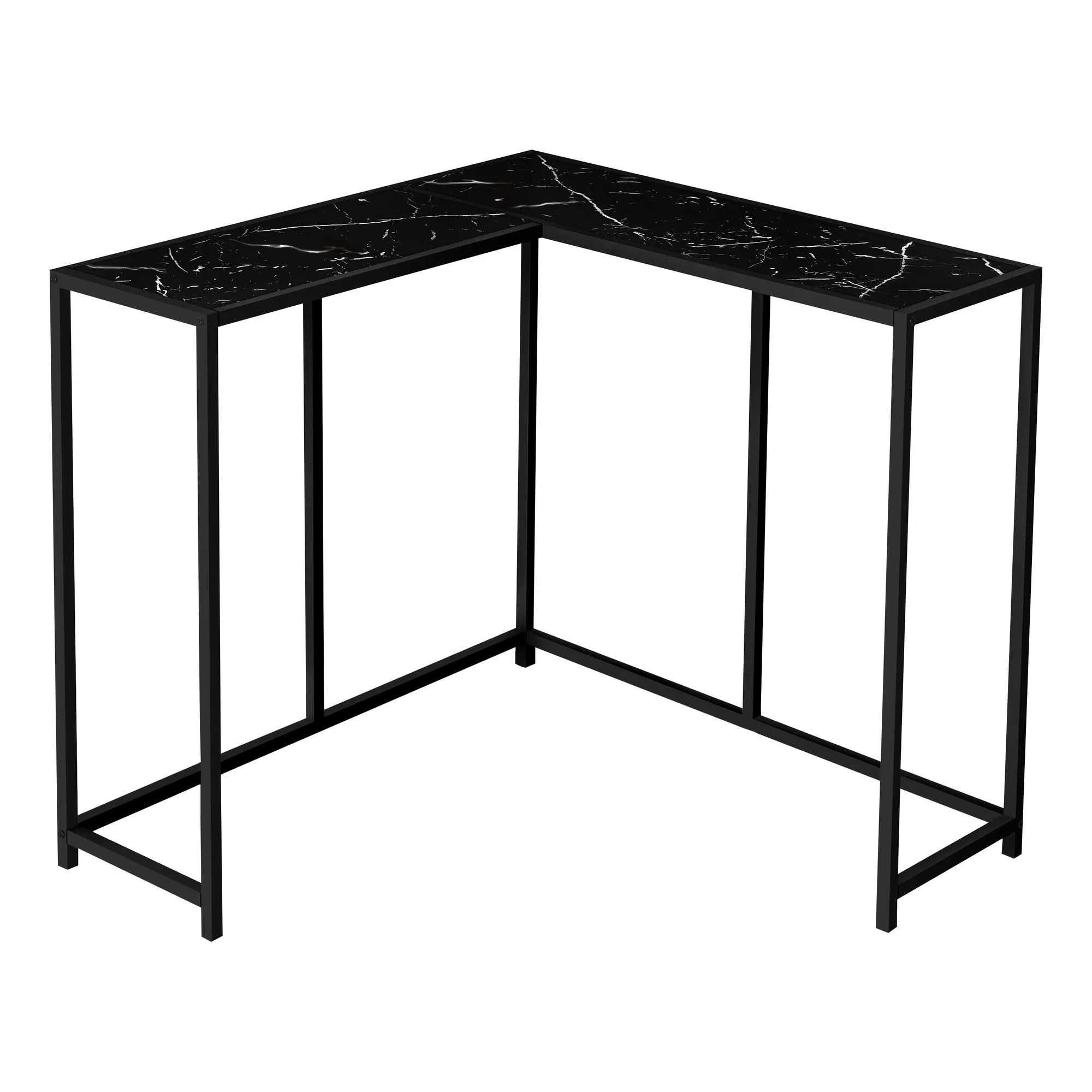 Accent Table - 36"L / Black Marble / Black Corner Console