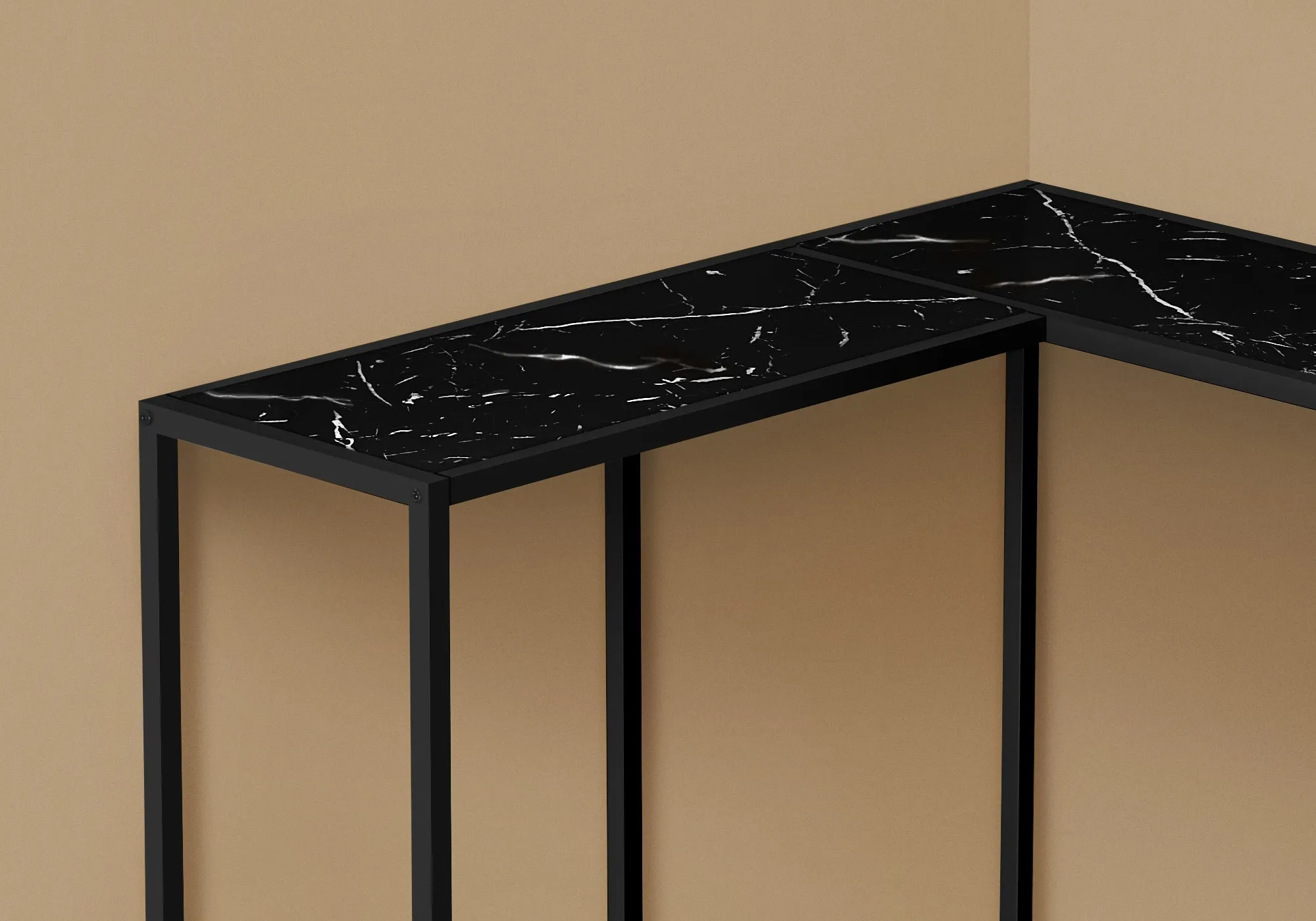 Accent Table - 36"L / Black Marble / Black Corner Console