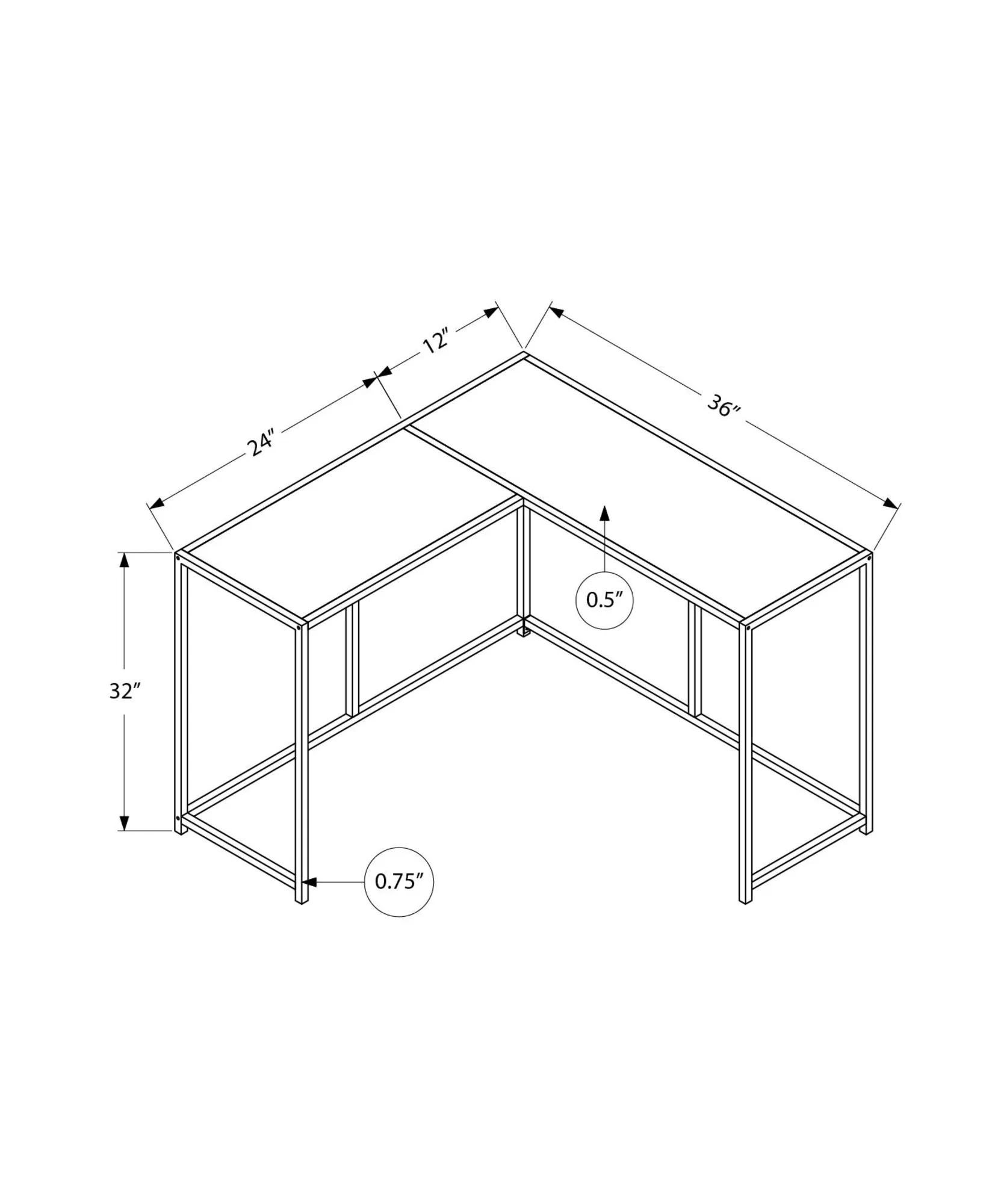 Accent Table - 36"L / Grey / Black Corner Console