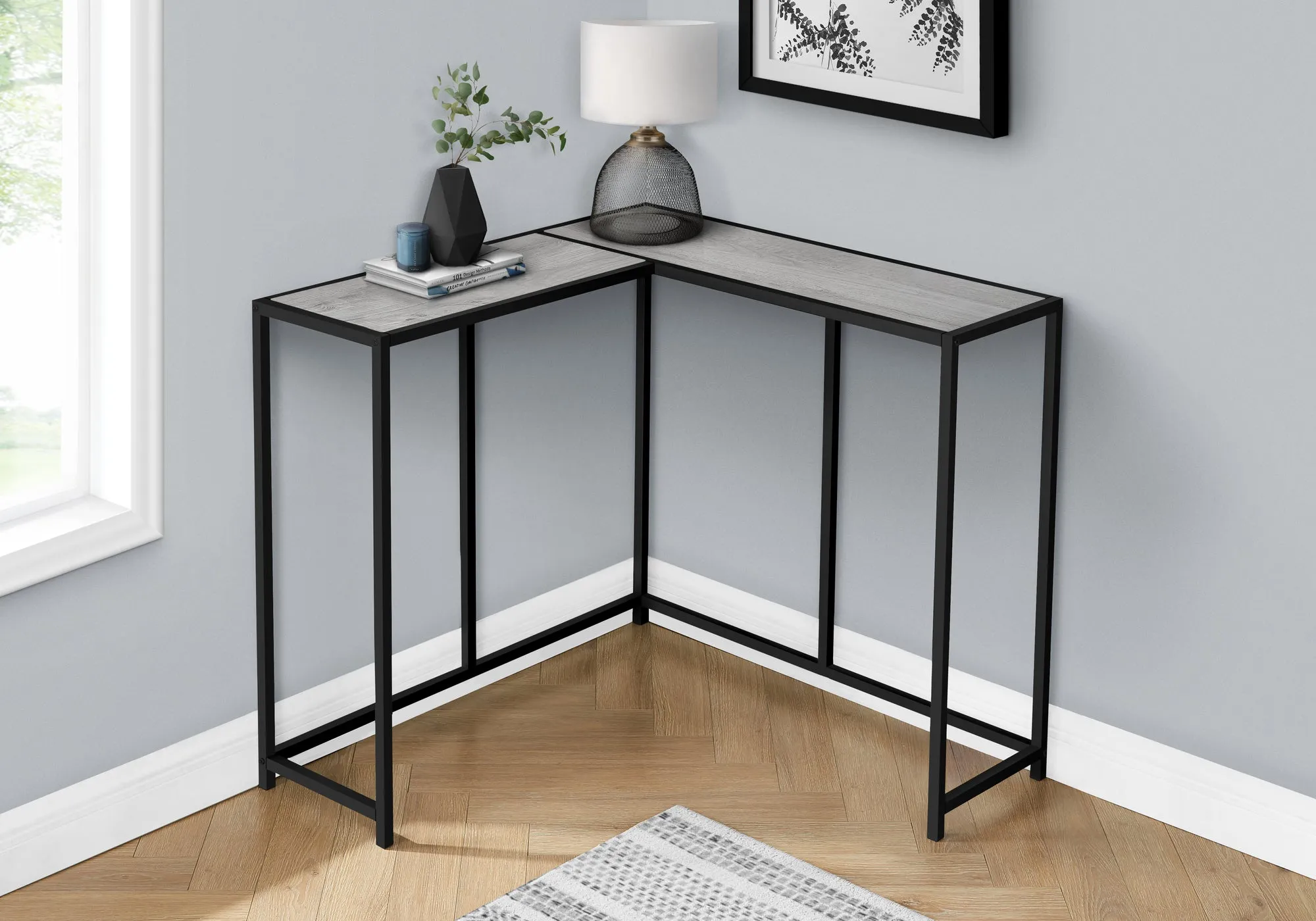 Accent Table - 36"L / Grey / Black Corner Console