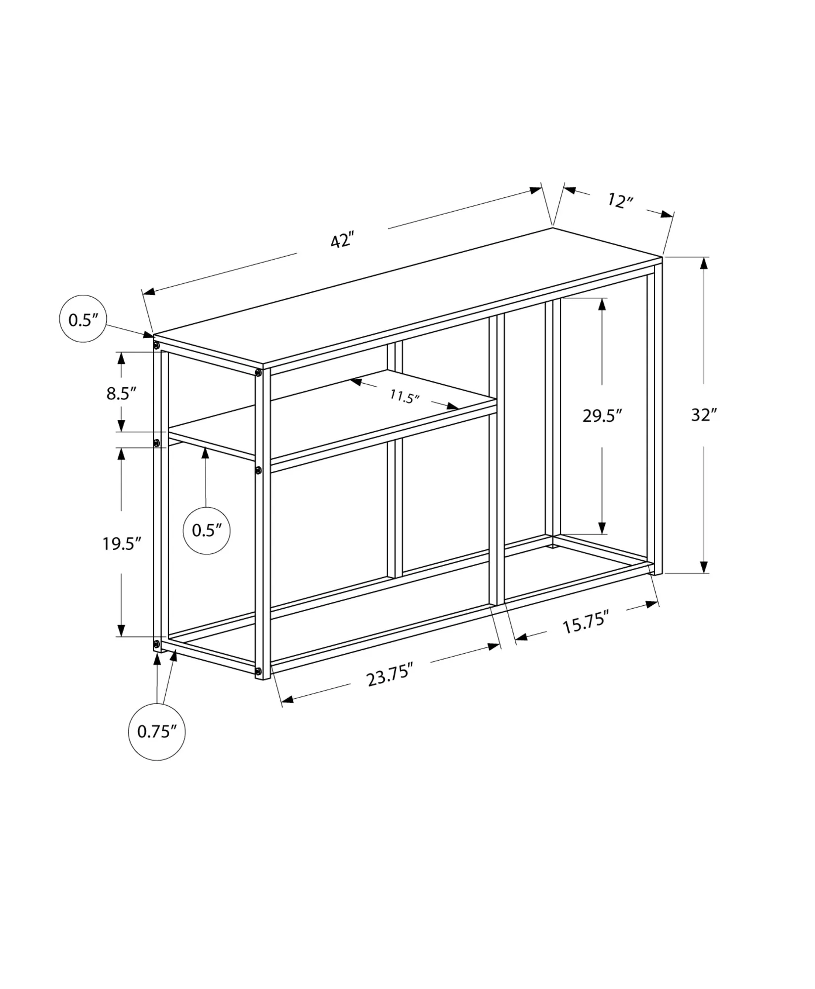 Accent Table - 42"L / Grey / Black Metal Hall Console