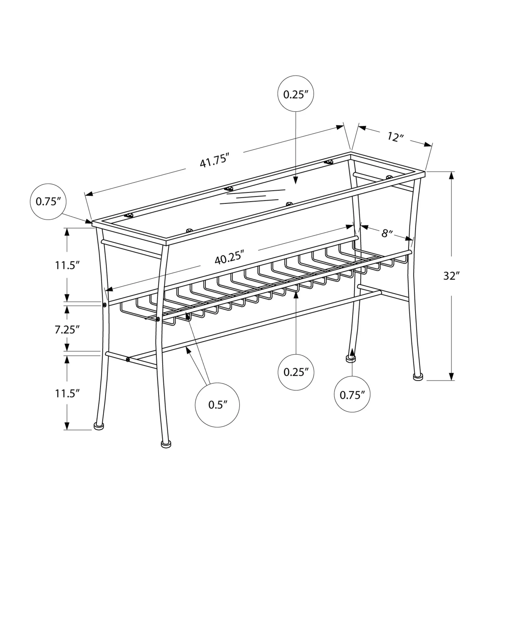 Accent Table - 42"L / Silver /Tempered Glass Hall Console