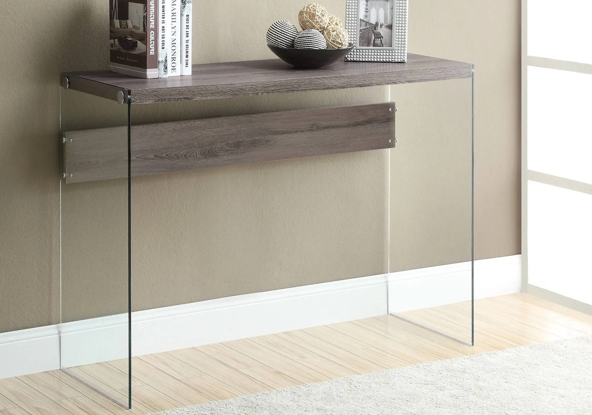 Accent Table - 44"L / Dark Taupe / Tempered Glass