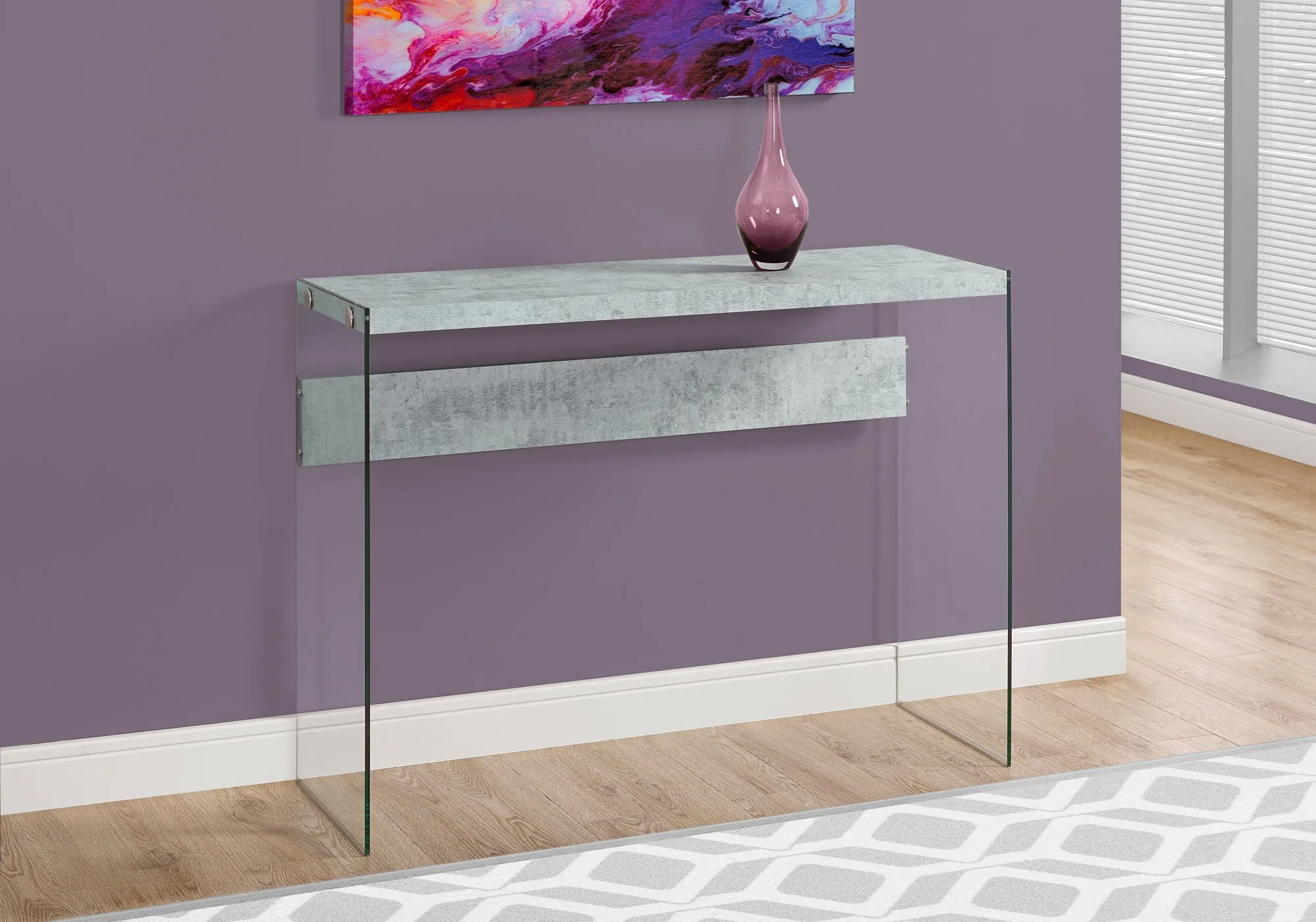 Accent Table - 44"L / Grey Cement / Tempered Glass