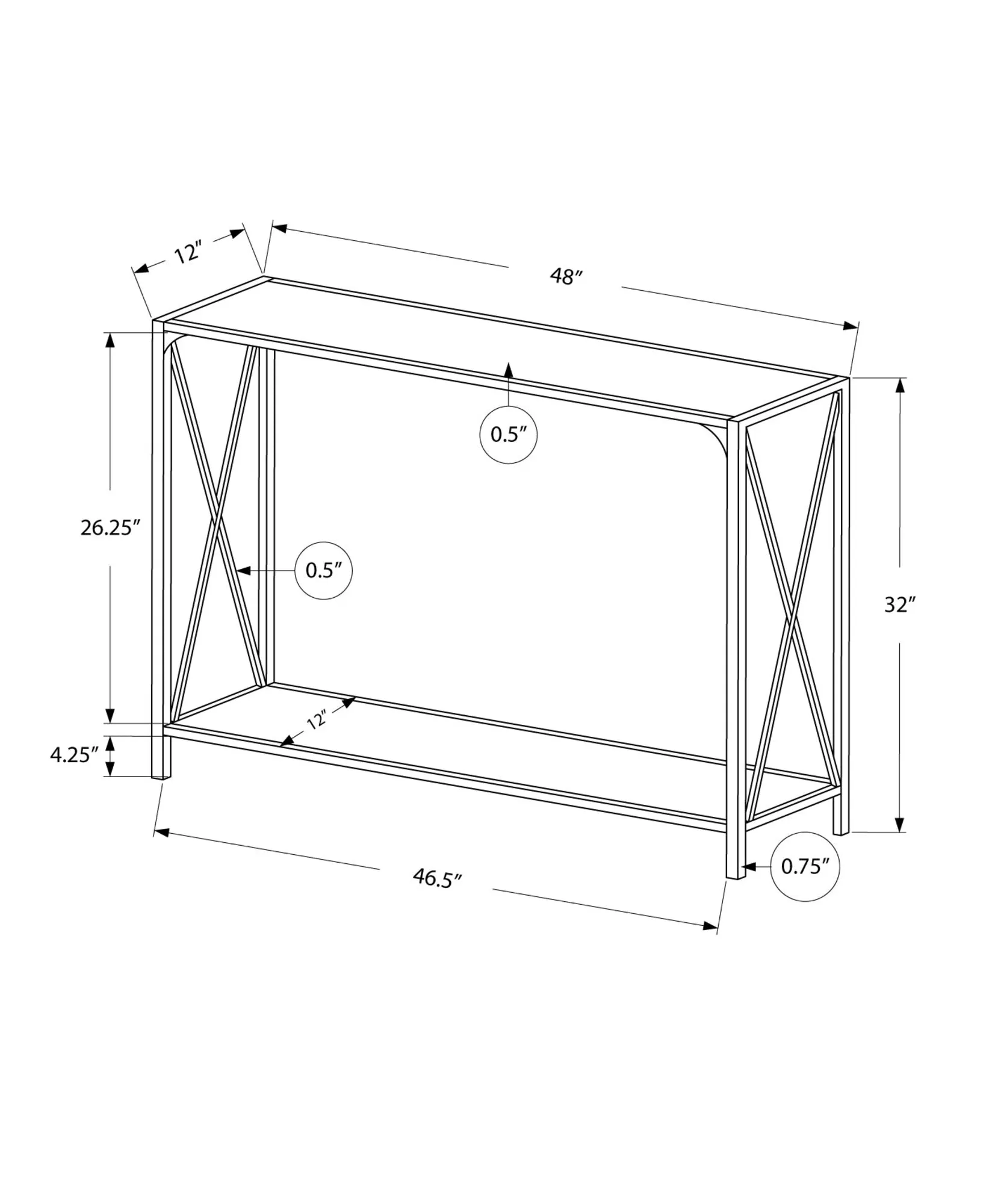 Accent Table - 48"L / Dark Taupe / Black Hall Console