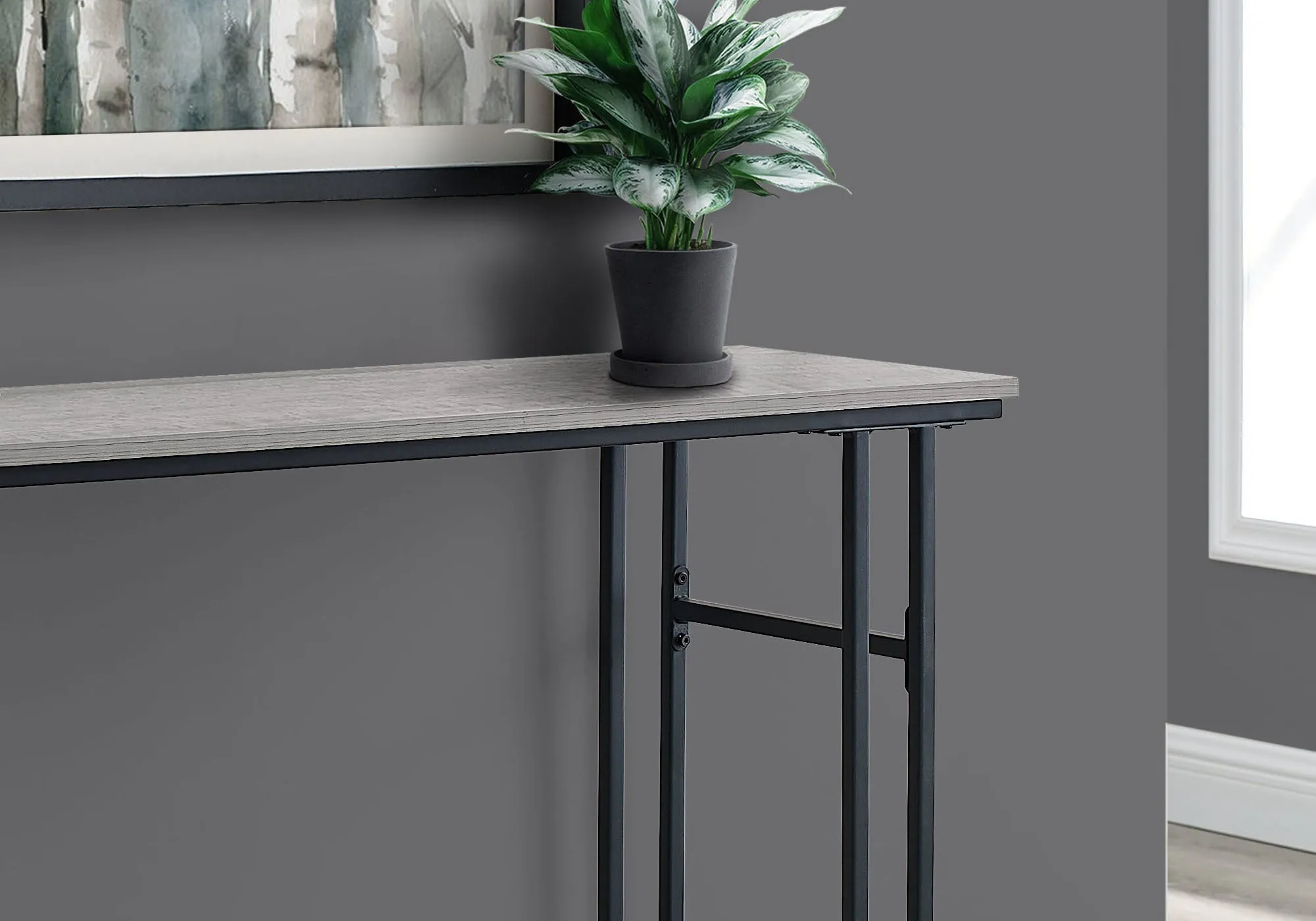 Accent Table - 48"L / Grey / Black Metal Hall Console