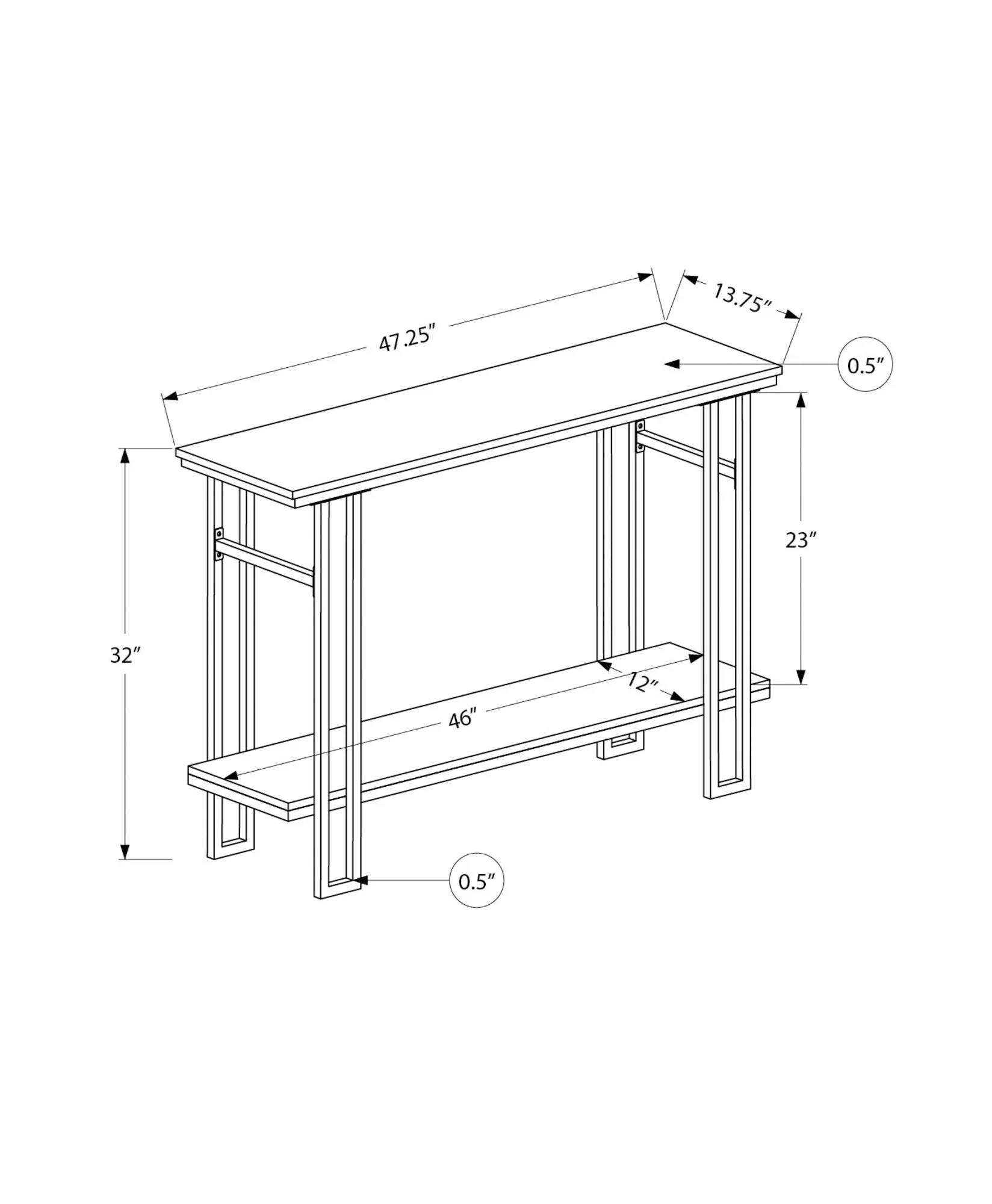 Accent Table - 48"L / Grey / Black Metal Hall Console