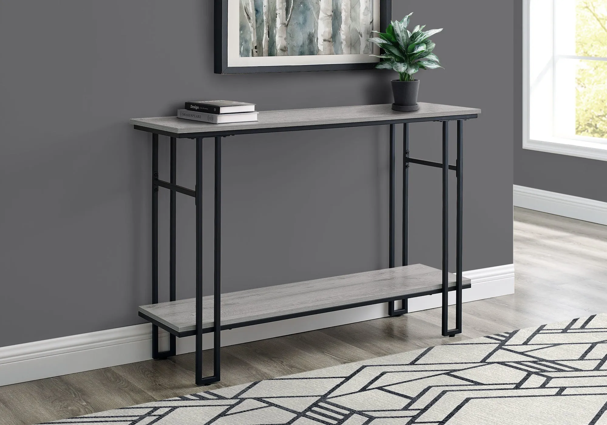 Accent Table - 48"L / Grey / Black Metal Hall Console