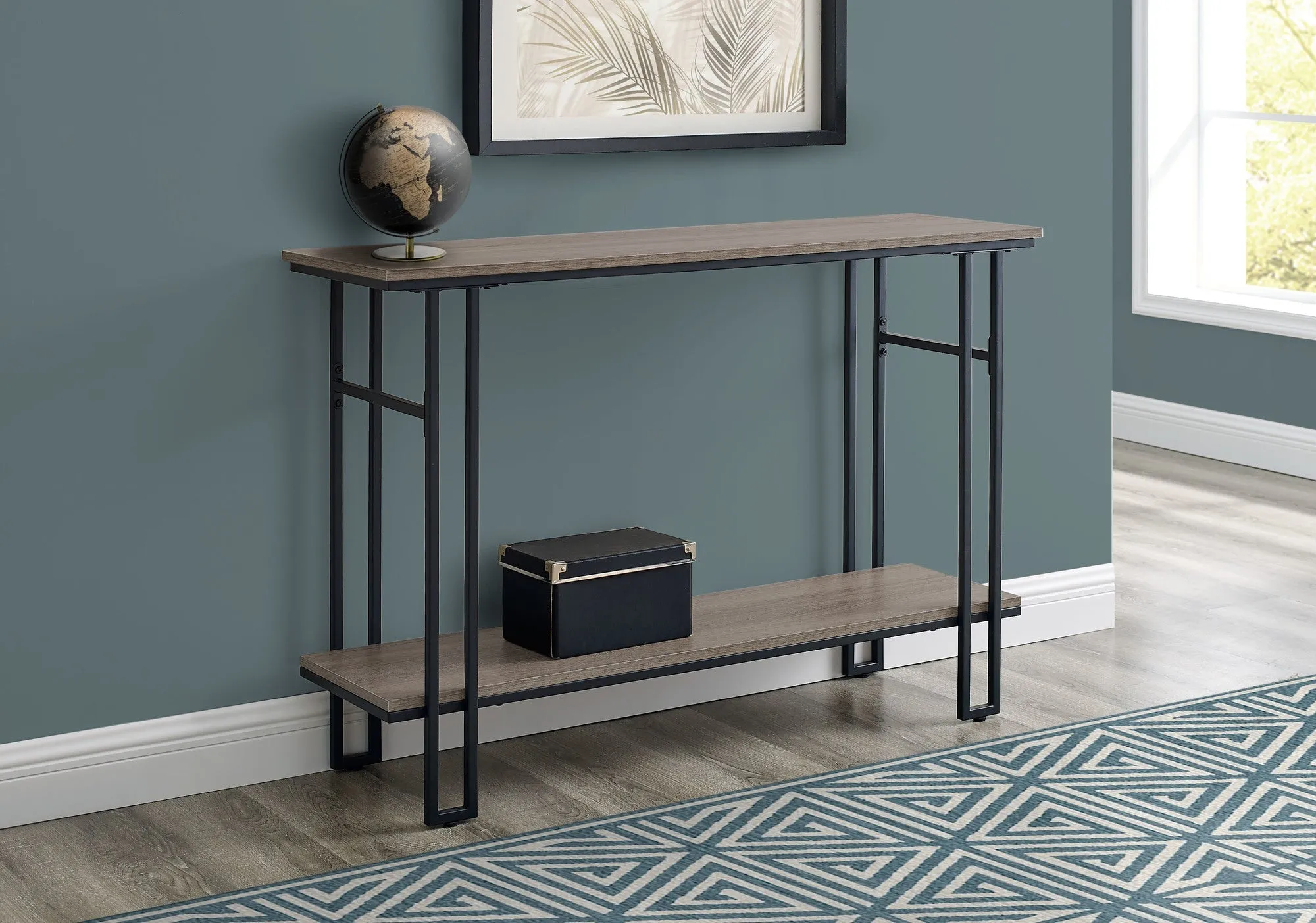 Accent Table - 48"L / Taupe / Black Metal Hall Console