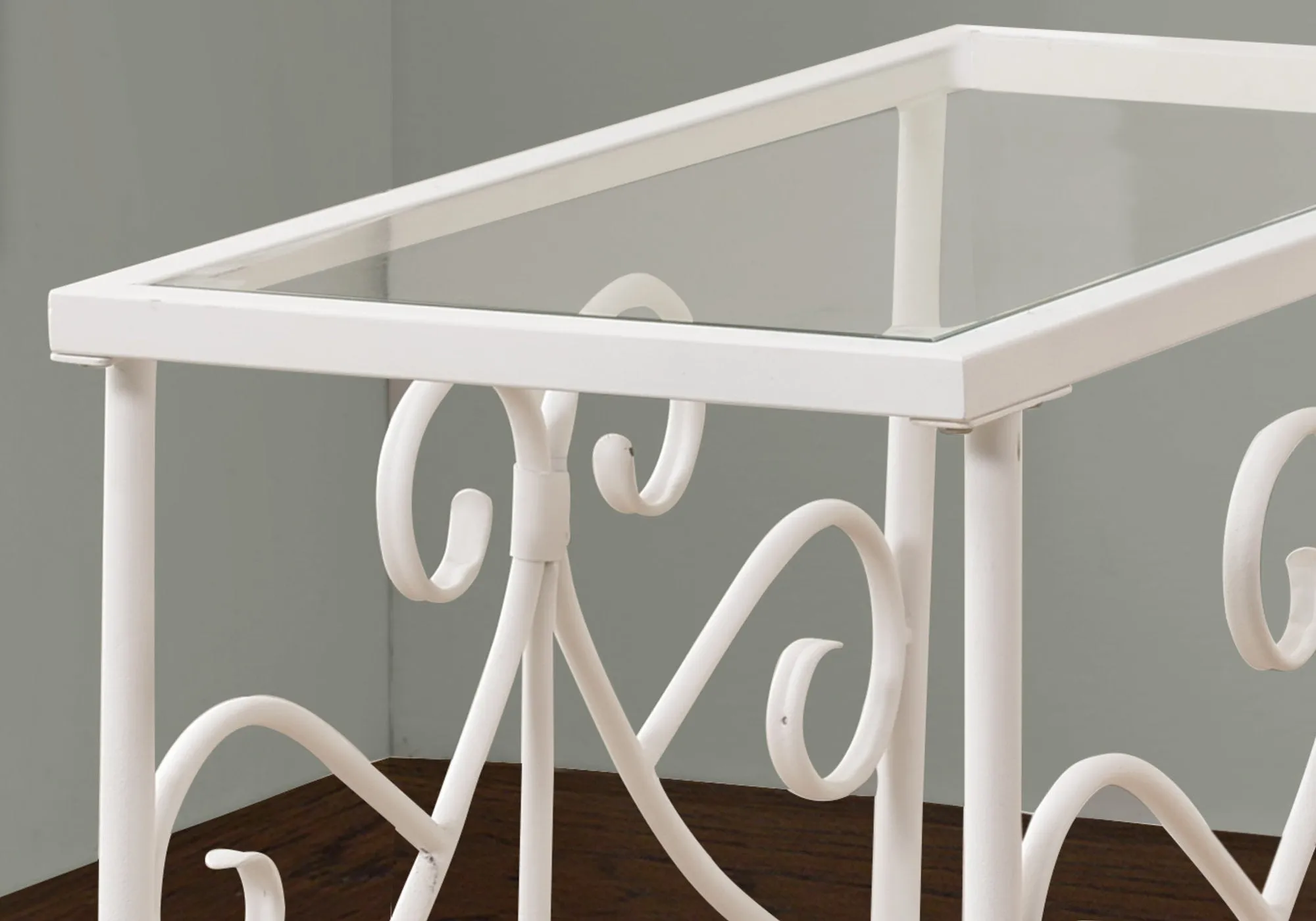 Accent Table - White Metal With Tempered Glass