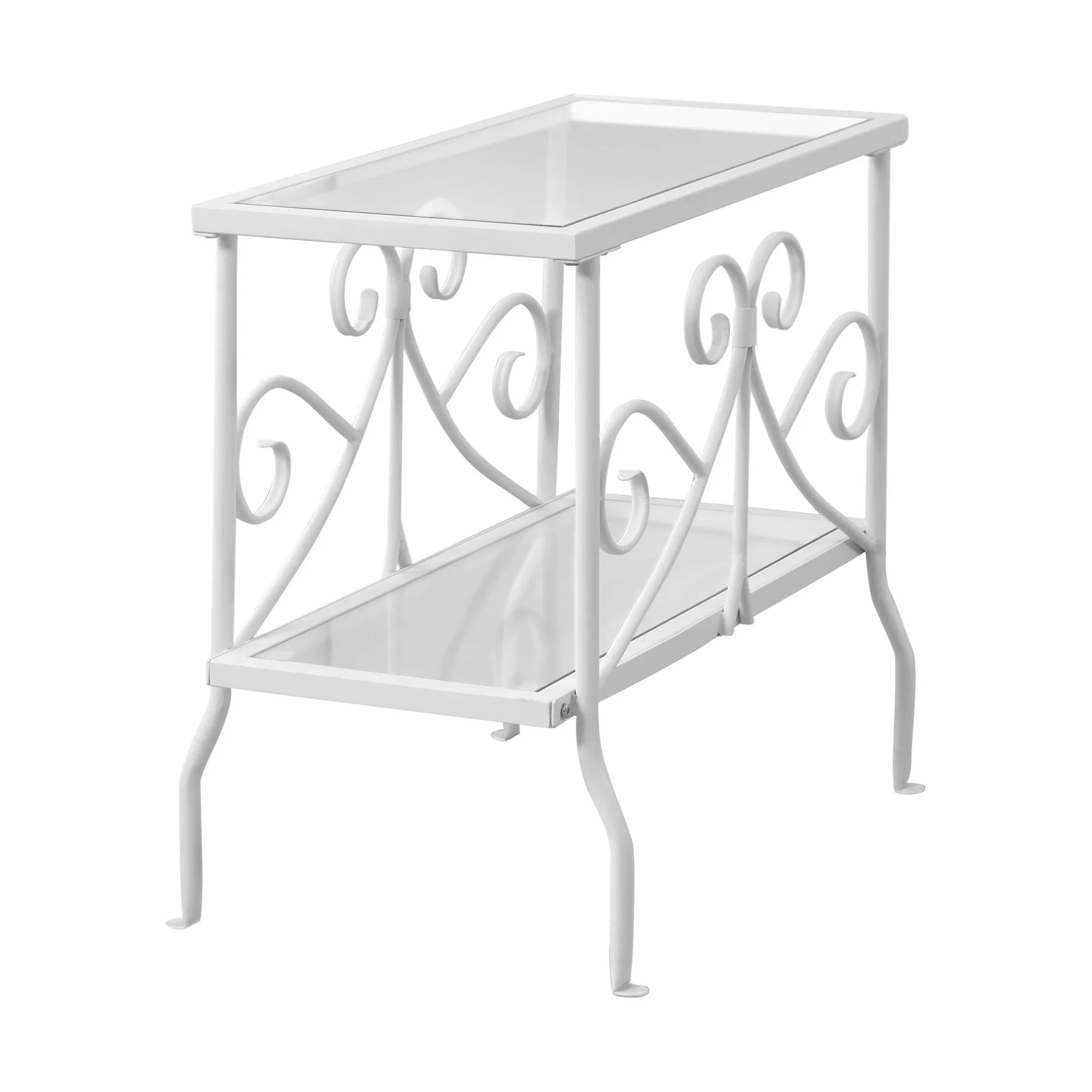 Accent Table - White Metal With Tempered Glass