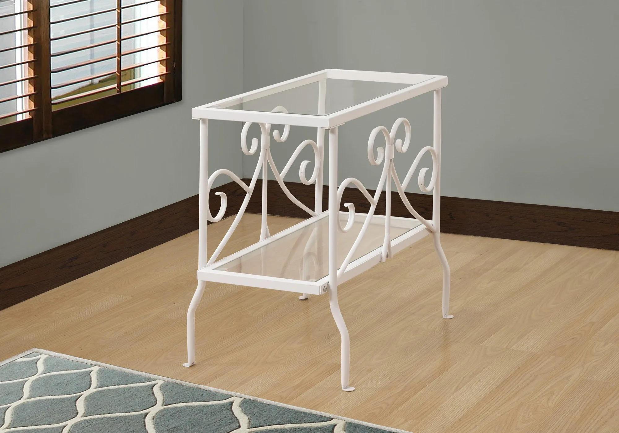 Accent Table - White Metal With Tempered Glass