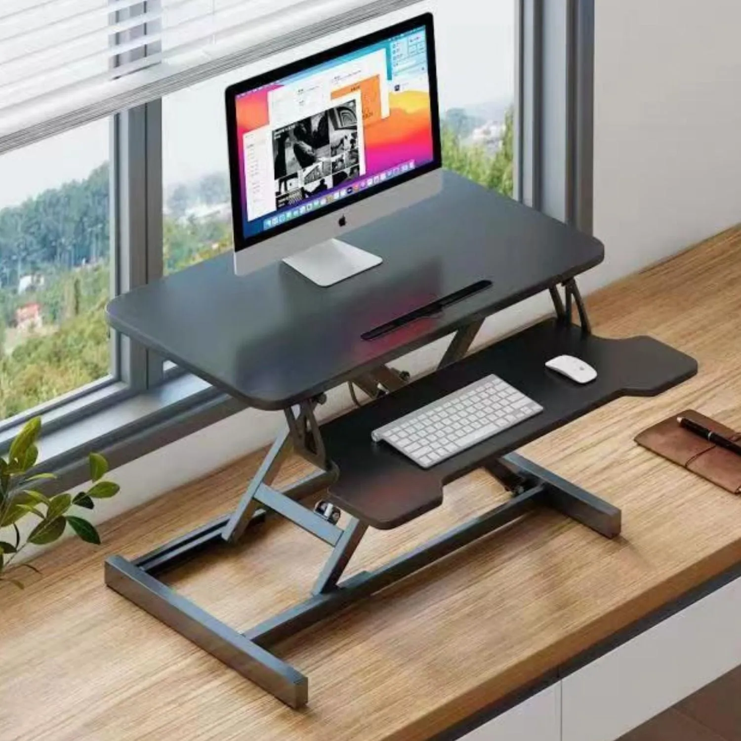 Adjustable Ergonomic Steel Desk Riser, 2-Tier, Black - EKKIO