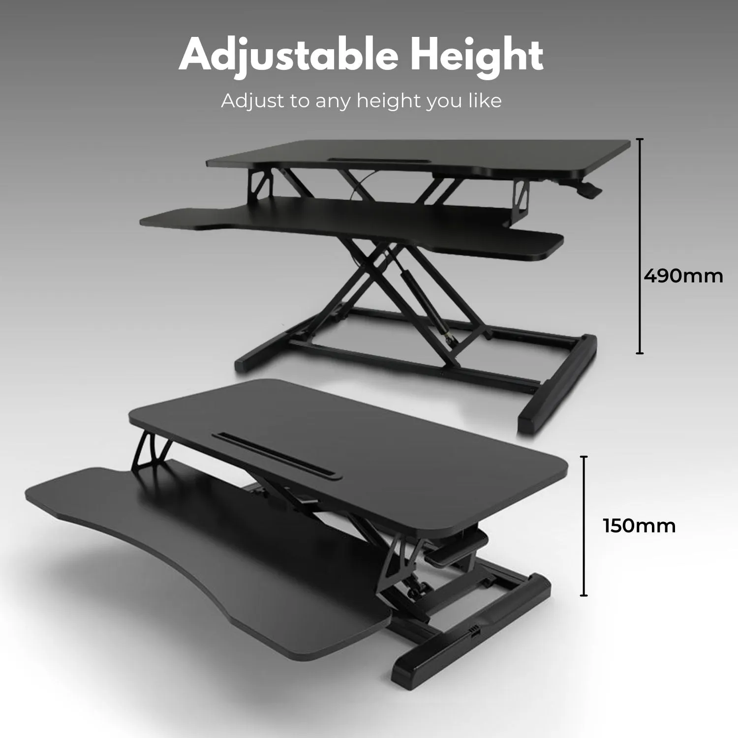 Adjustable Height Desk Riser with Gas Spring - Black | EKKIO