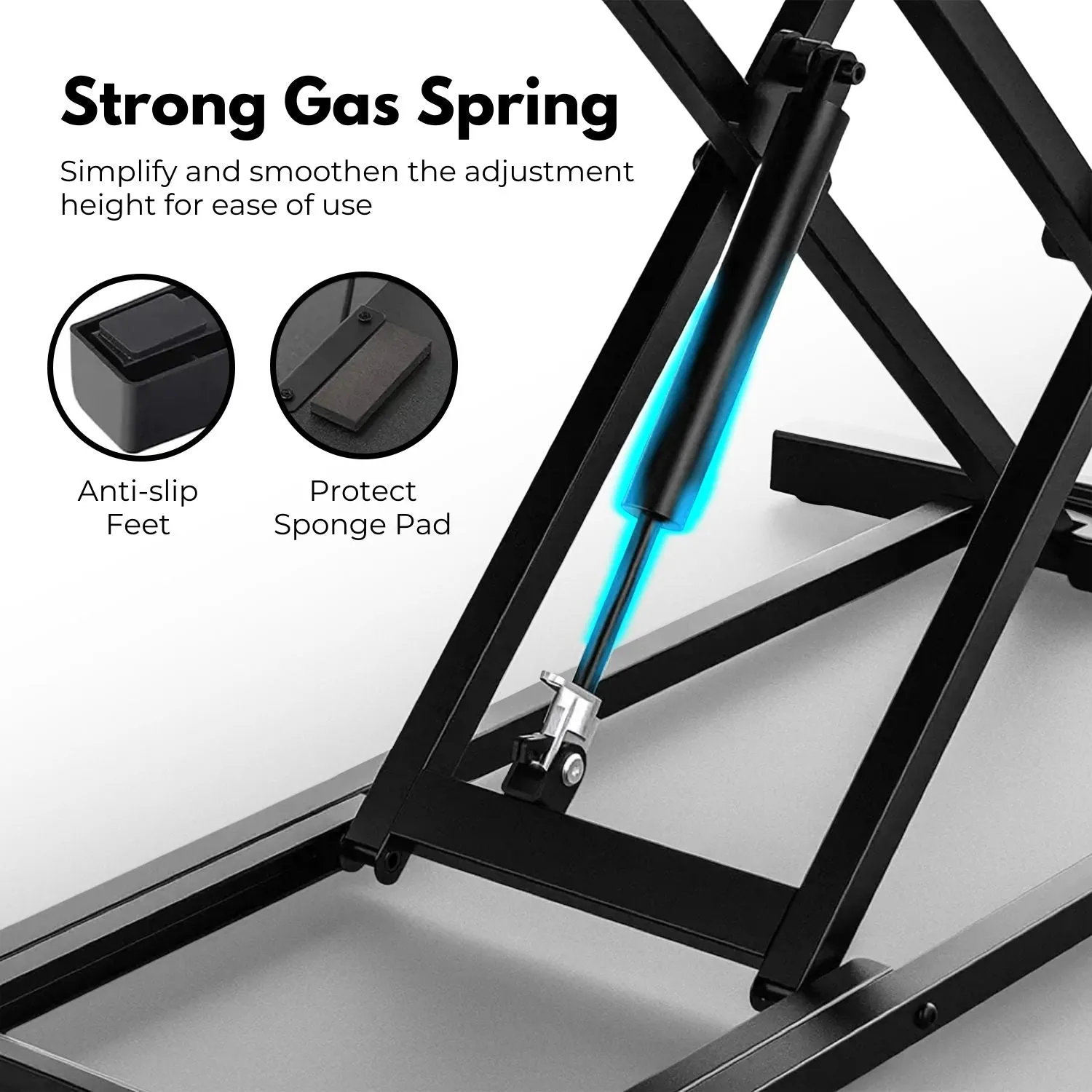 Adjustable Height Desk Riser with Gas Spring - Black | EKKIO