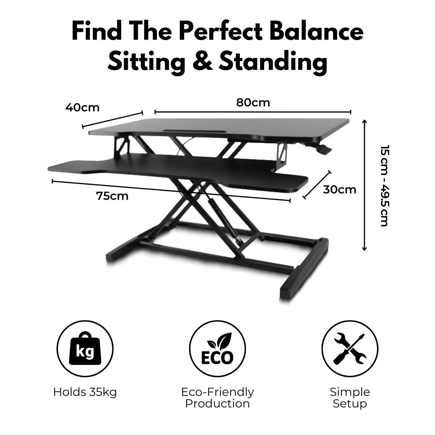 Adjustable Height Desk Riser with Gas Spring - Black | EKKIO