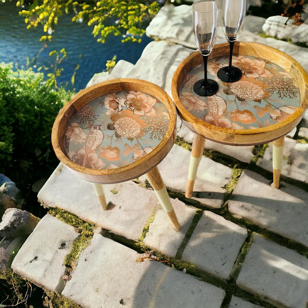 Antika 4-  French Blue and Gold Pattern ( Set of 2 Circular Tables)