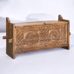 Antique Indian Trunk / Console Table Hand Carved