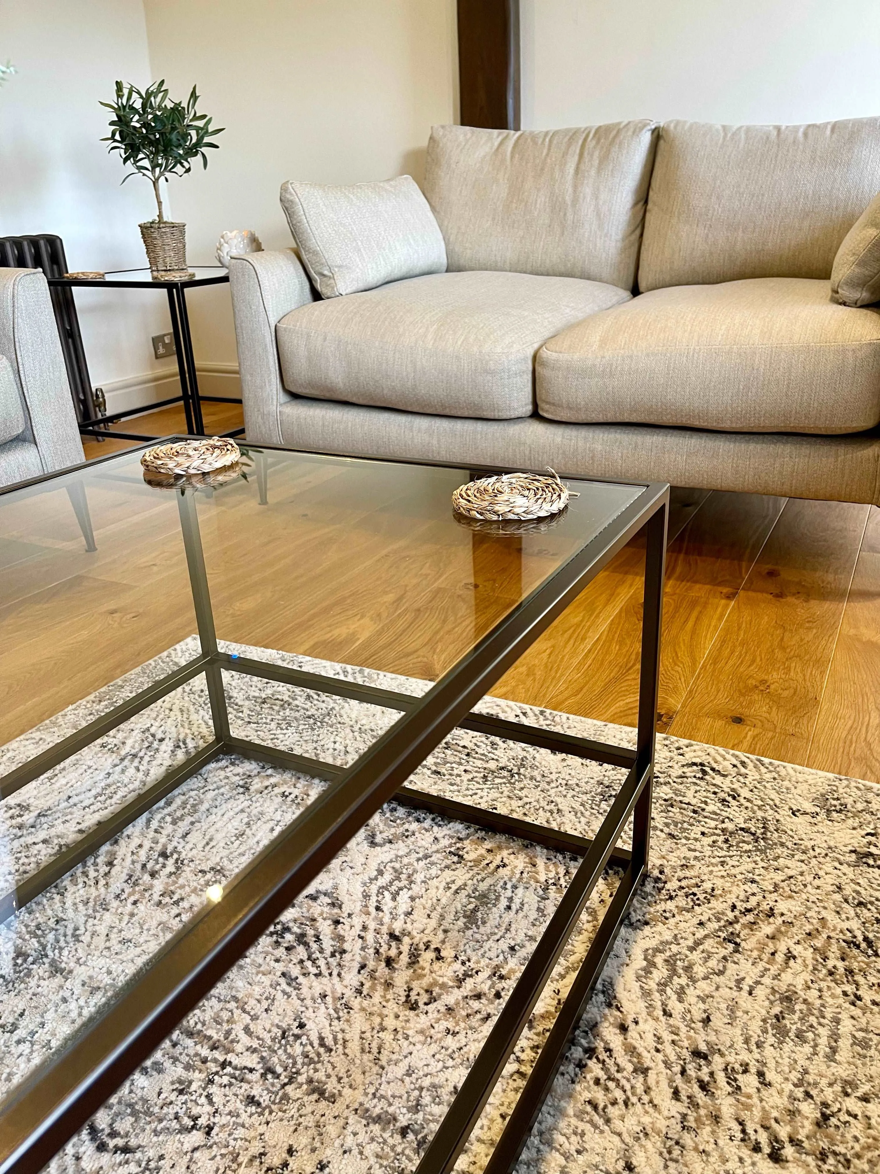 Aria Glass Metal Coffee Table - Dark Bronze