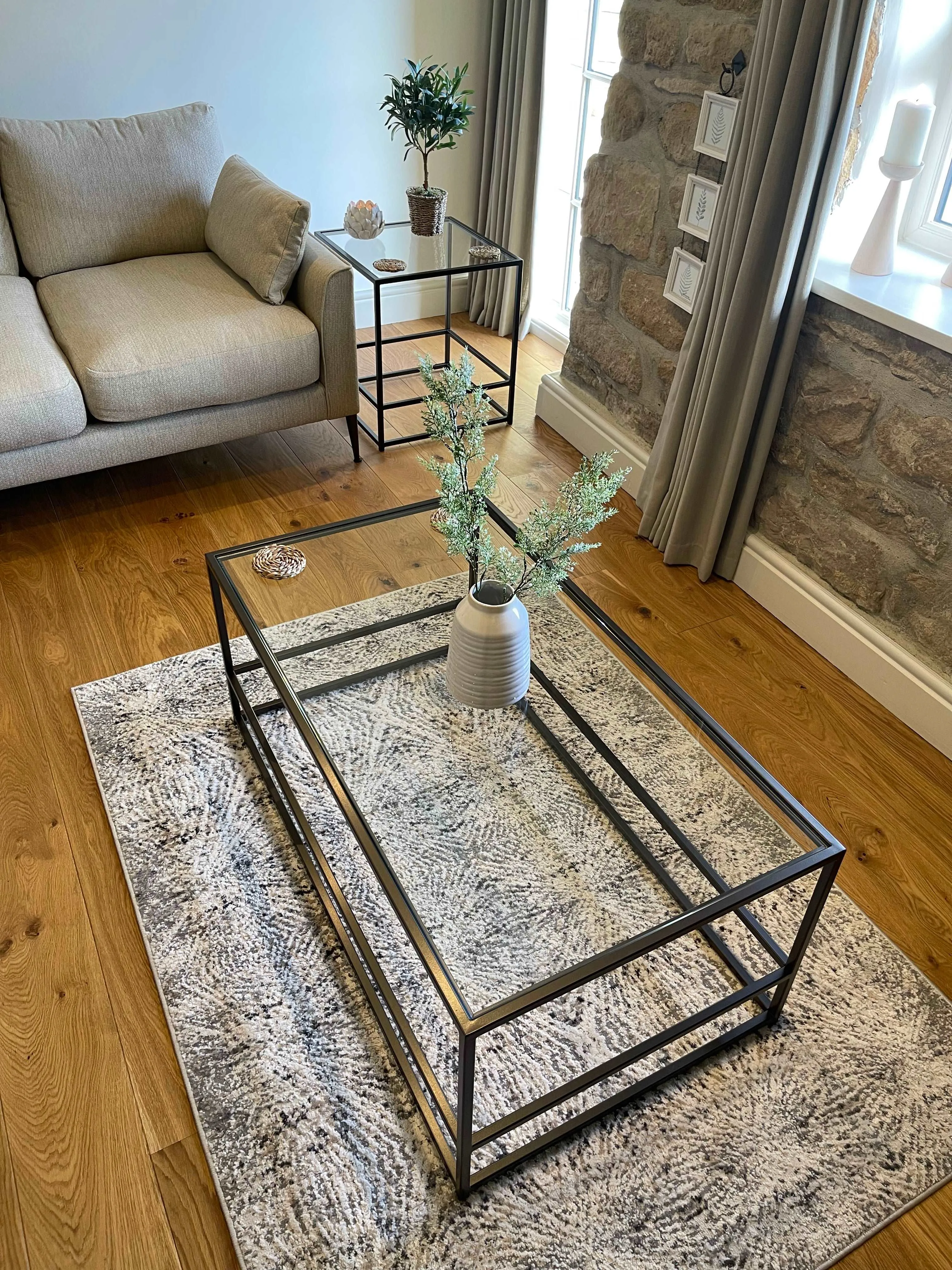 Aria Glass Metal Coffee Table - Dark Bronze