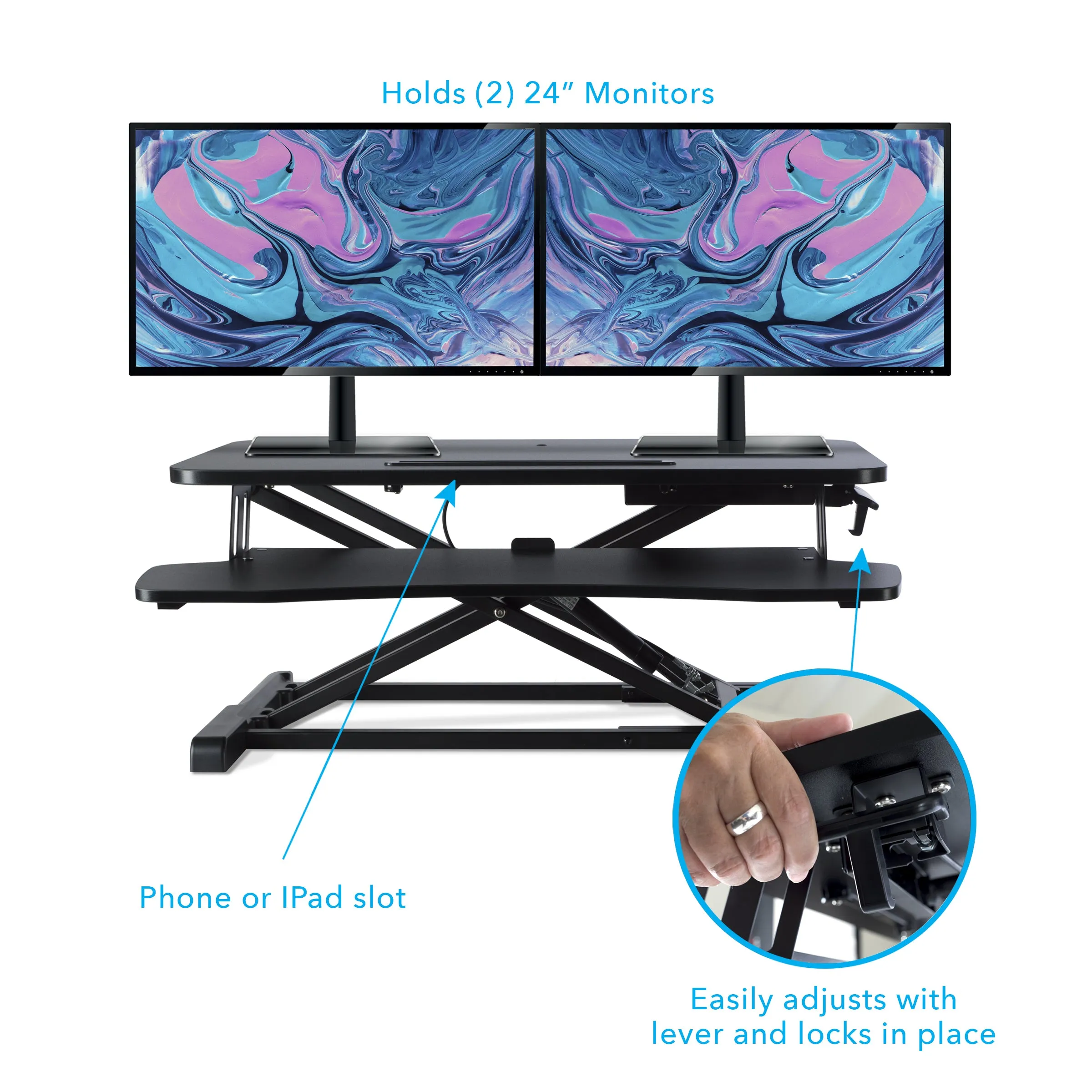 Atlantic Height Adjustable Large Standing Desk Converter, Black - Gas Spring, Desktop Riser