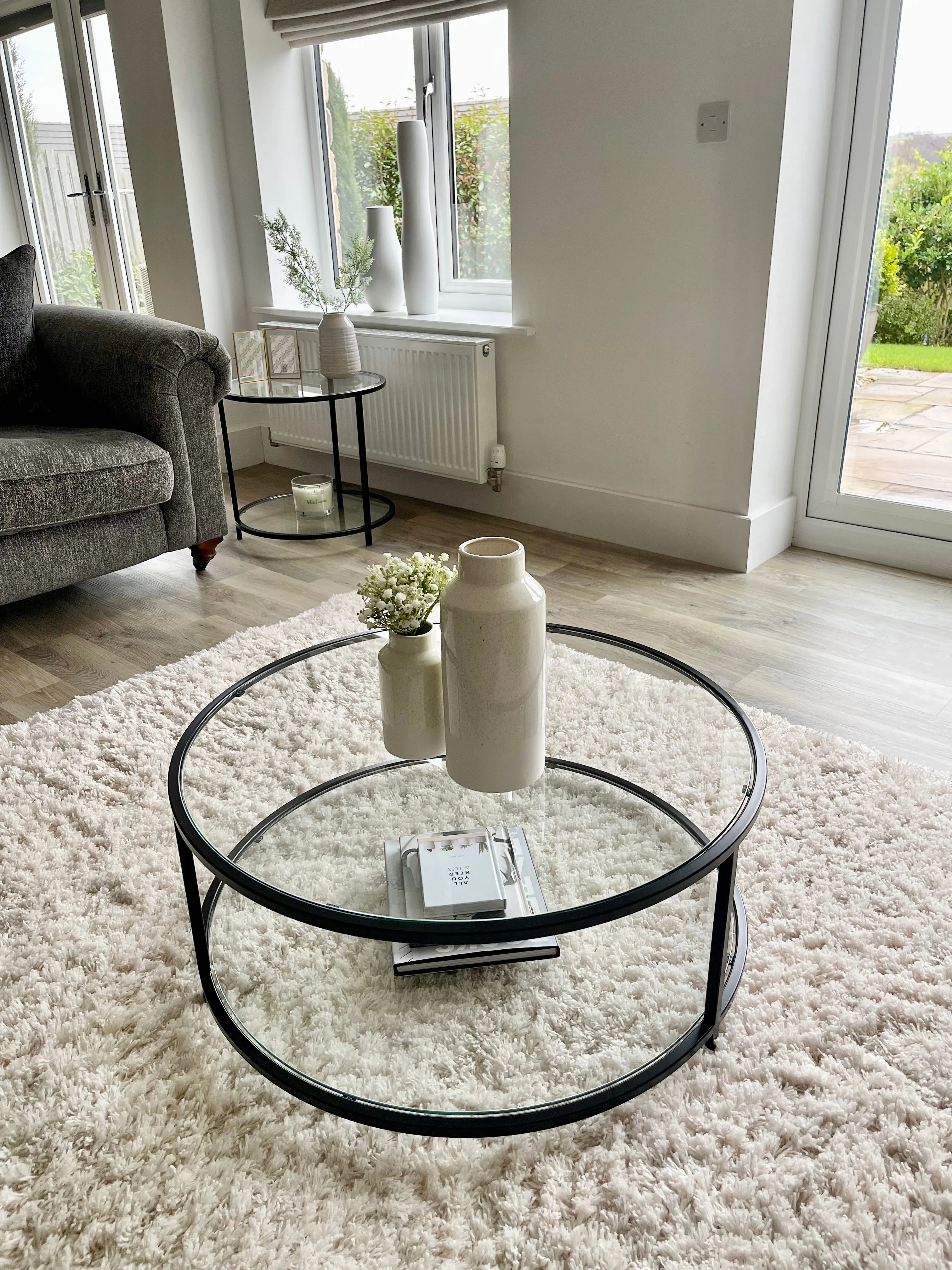 Avery Round Glass Metal Coffee Table - Black