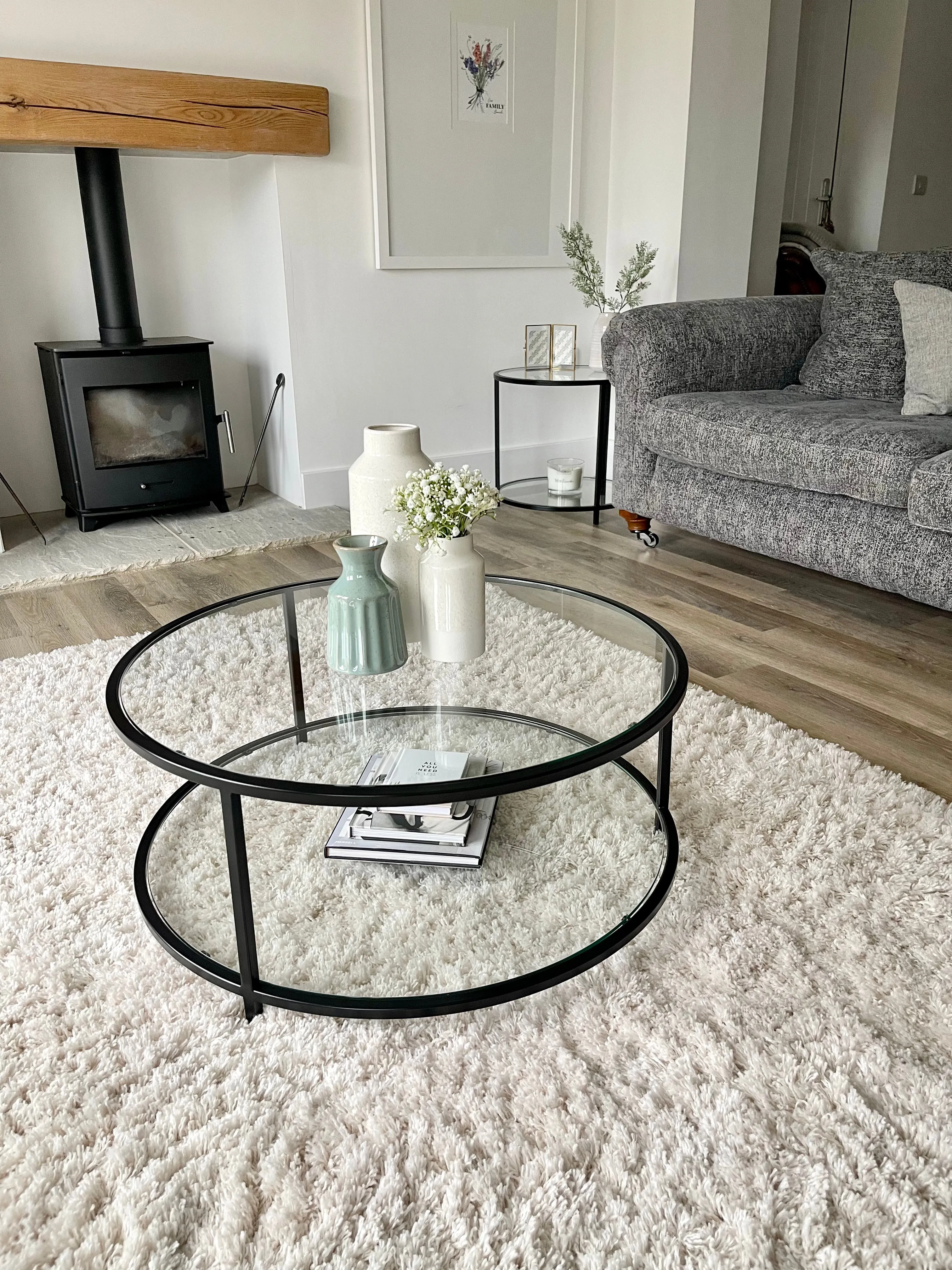 Avery Round Glass Metal Coffee Table - Black