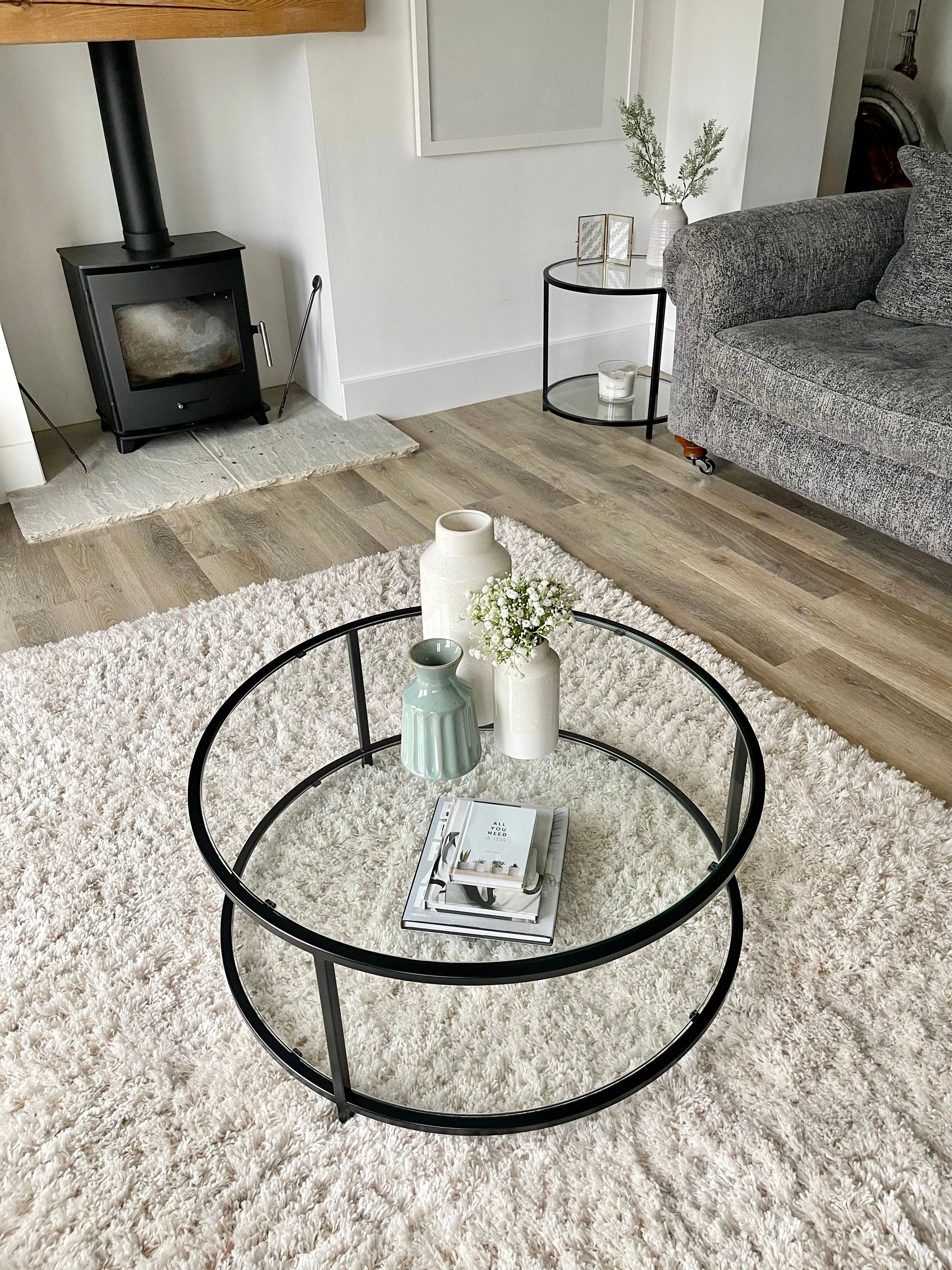 Avery Round Glass Metal Coffee Table - Black