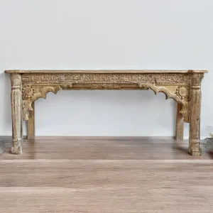 Beautiful Architectural Old White Rustic Carving Console Table