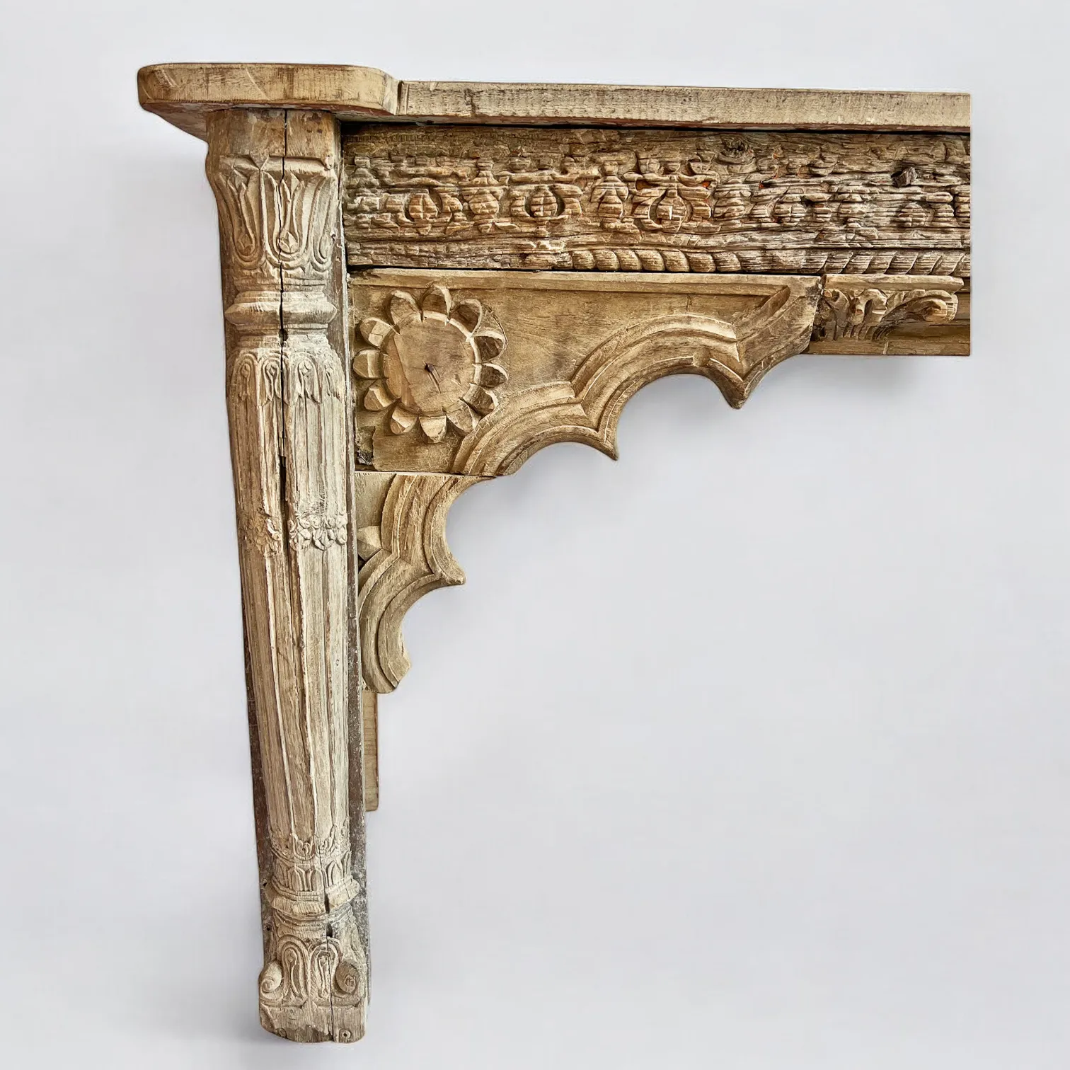 Beautiful Architectural Old White Rustic Carving Console Table