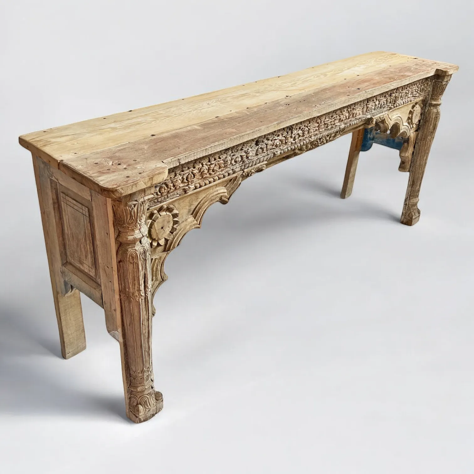 Beautiful Architectural Old White Rustic Carving Console Table