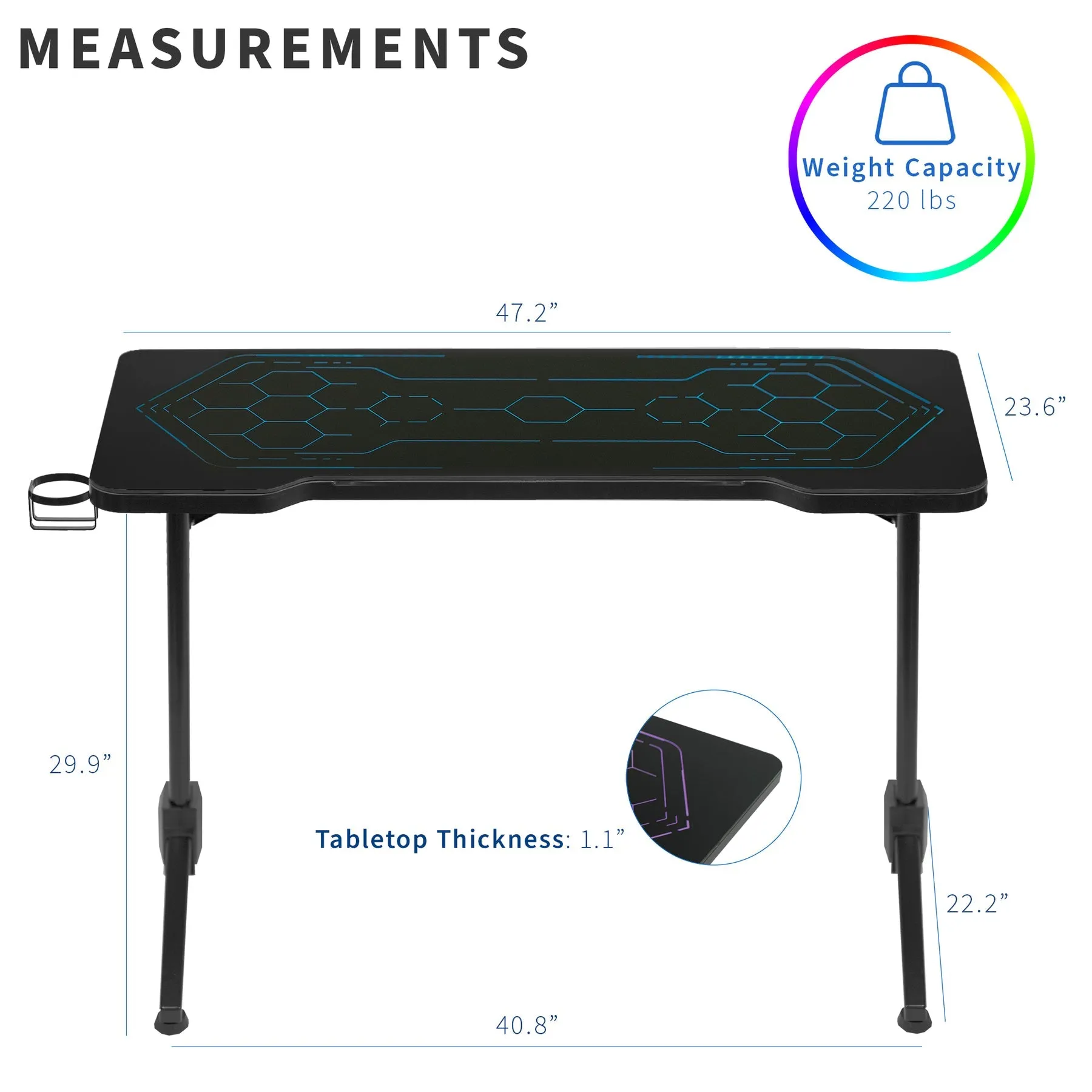 Black 48" x 24" Gaming Desk w/ RGB LED Lights (48")