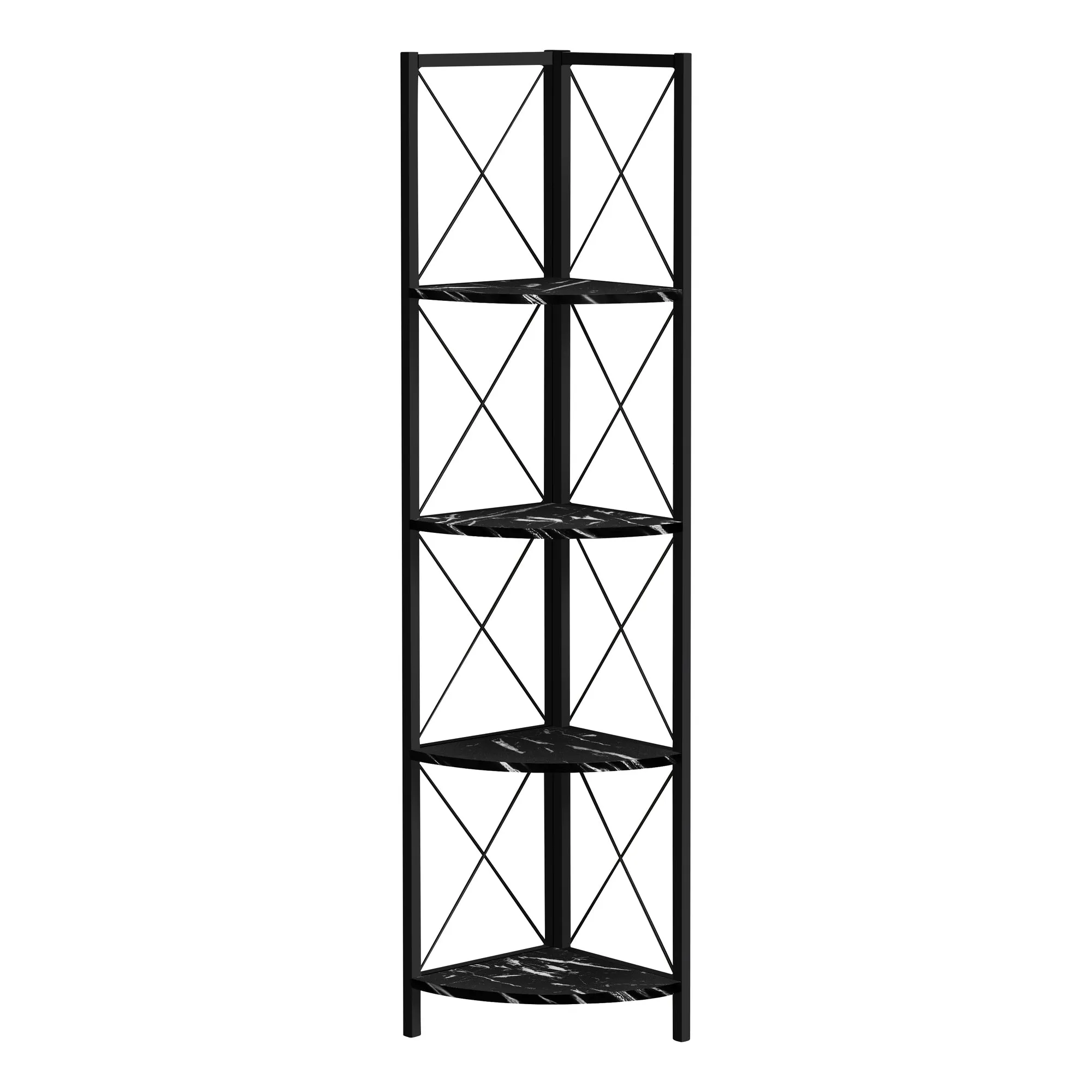 Bookcase - 60"H / Black Marble / Black Metal Corner